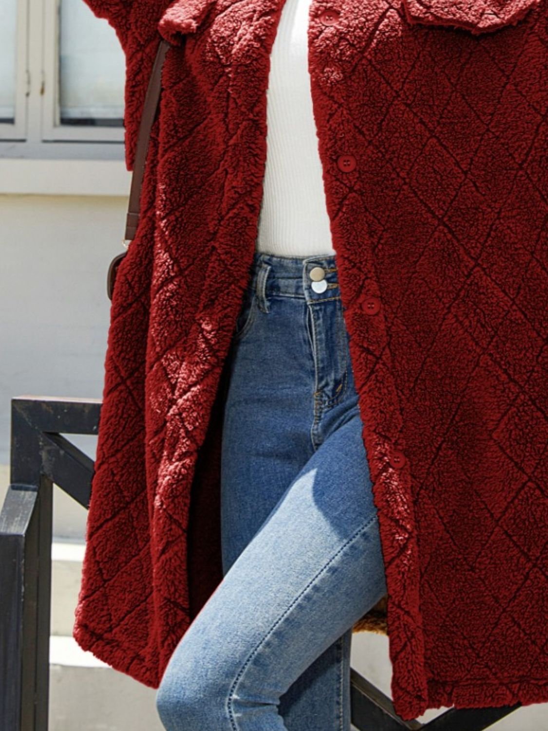 Elowen | Gemütlicher Oversized-Textur-Knopf-Jacke mit Heruntergesetzten Schultern