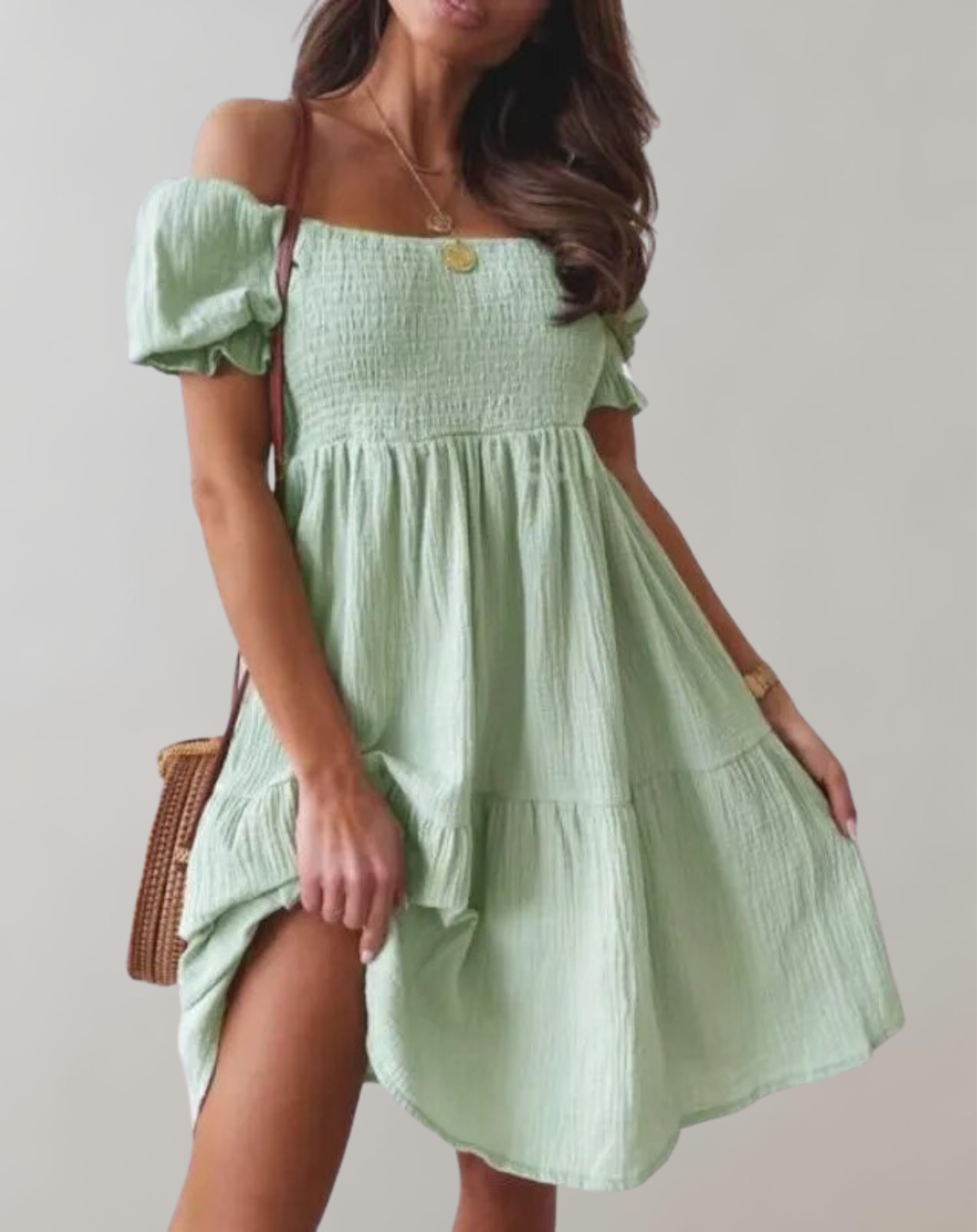 Quenna - Lady Slash Neck Weiß Strandkleid