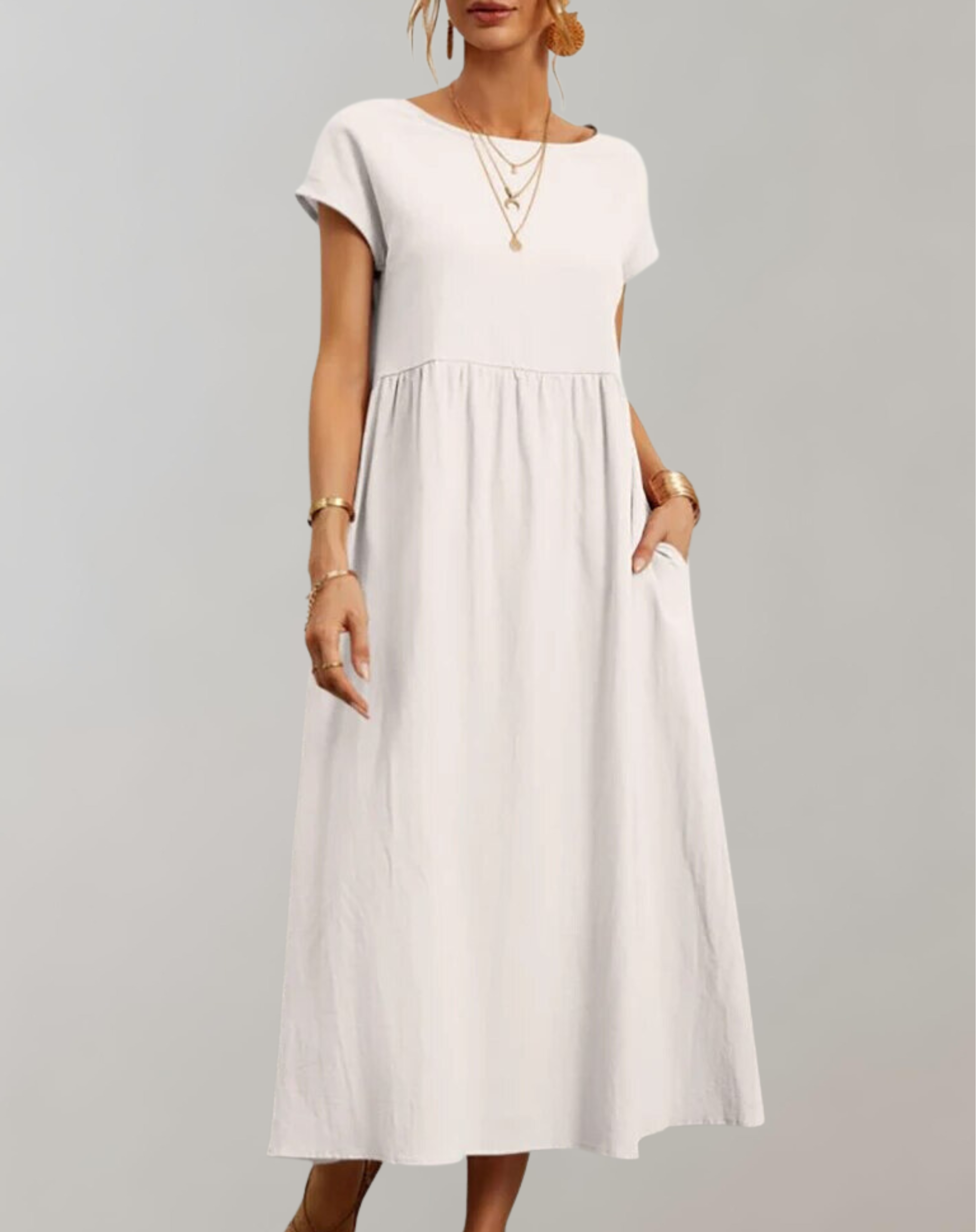 Ella - Vintage Solides Midikleid