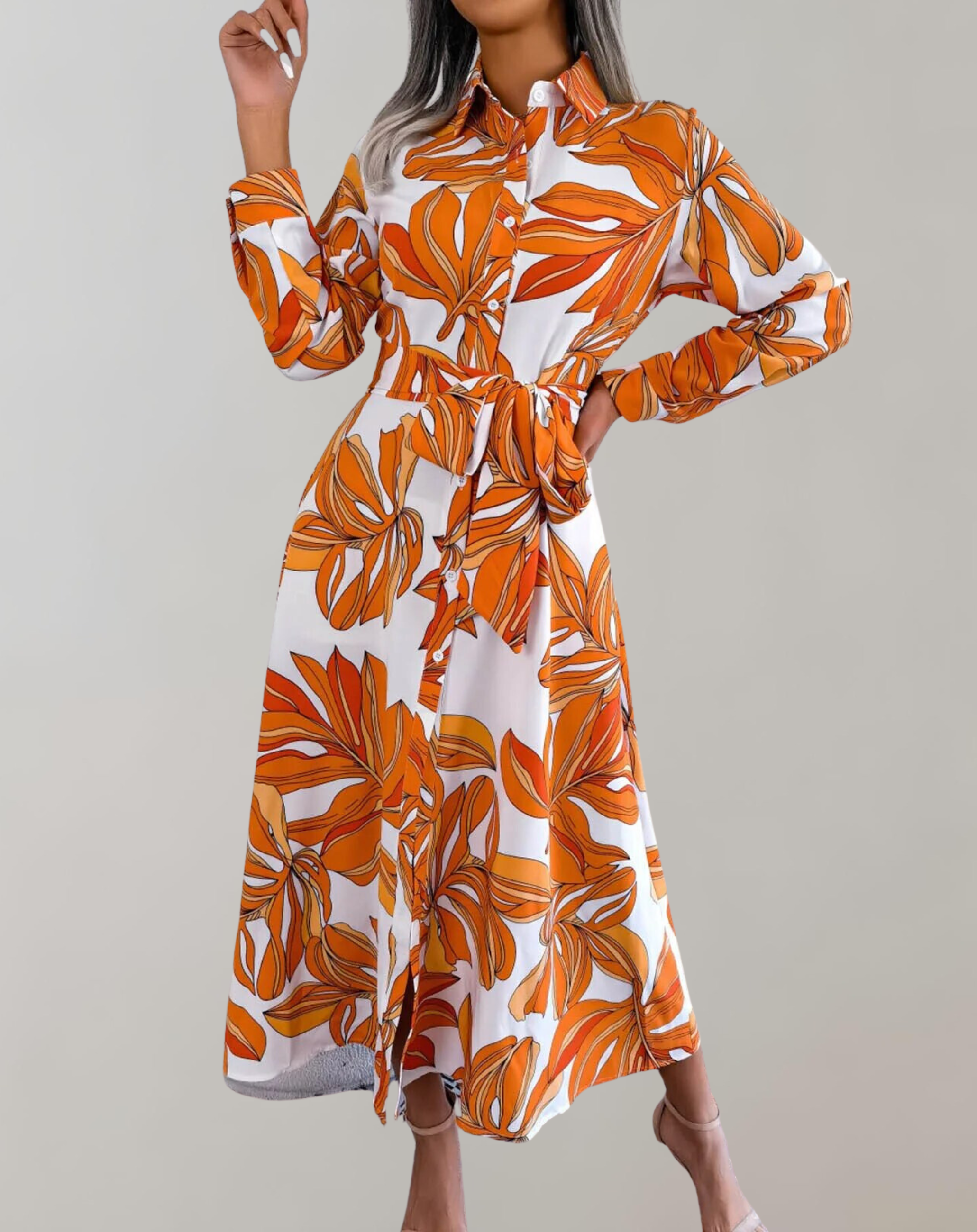 Melanie - Lange Kleider mit Blattmuster für Frauen