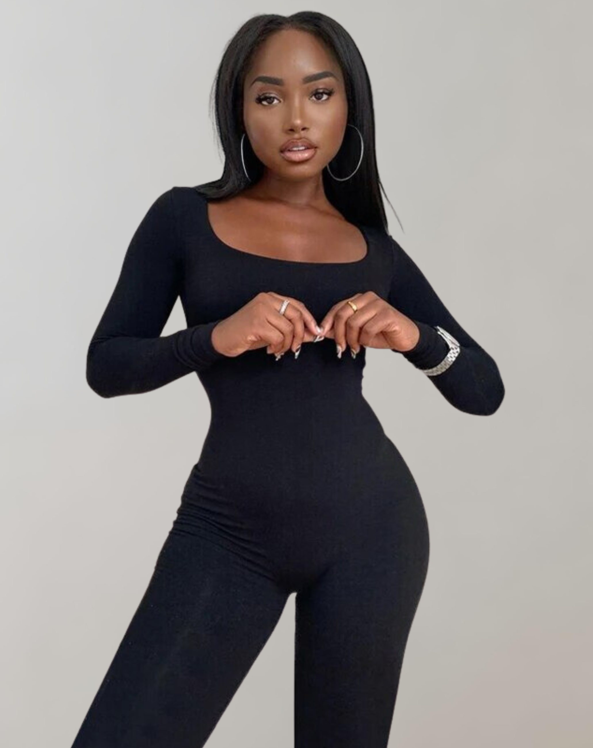 Theda - Langärmeliger Schlitzausschnitt Jumpsuits