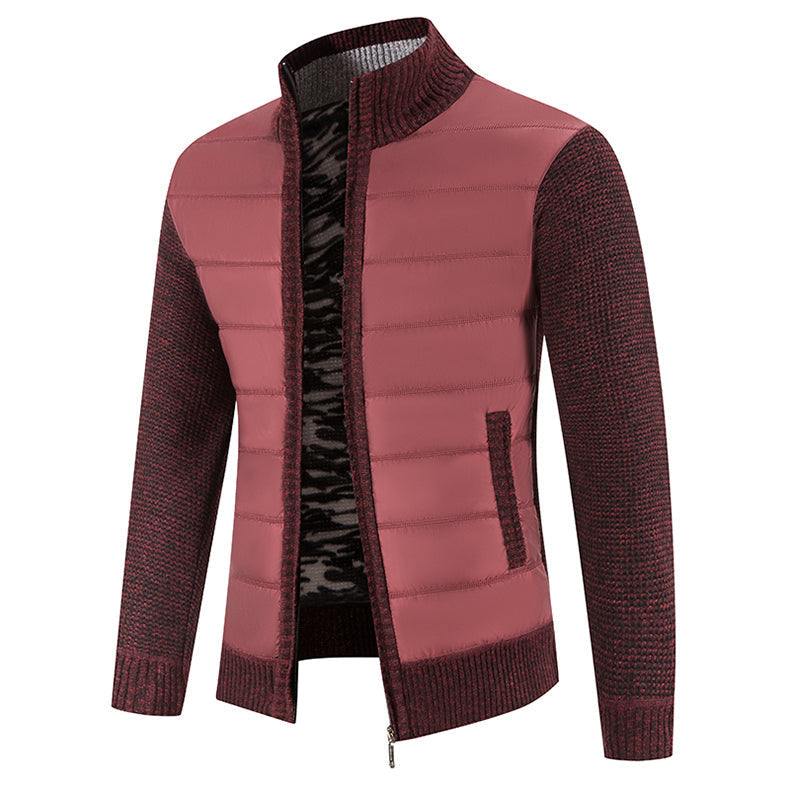 Stellan | Modische Patchwork-Warmstrickjacke mit Vollreißverschluss