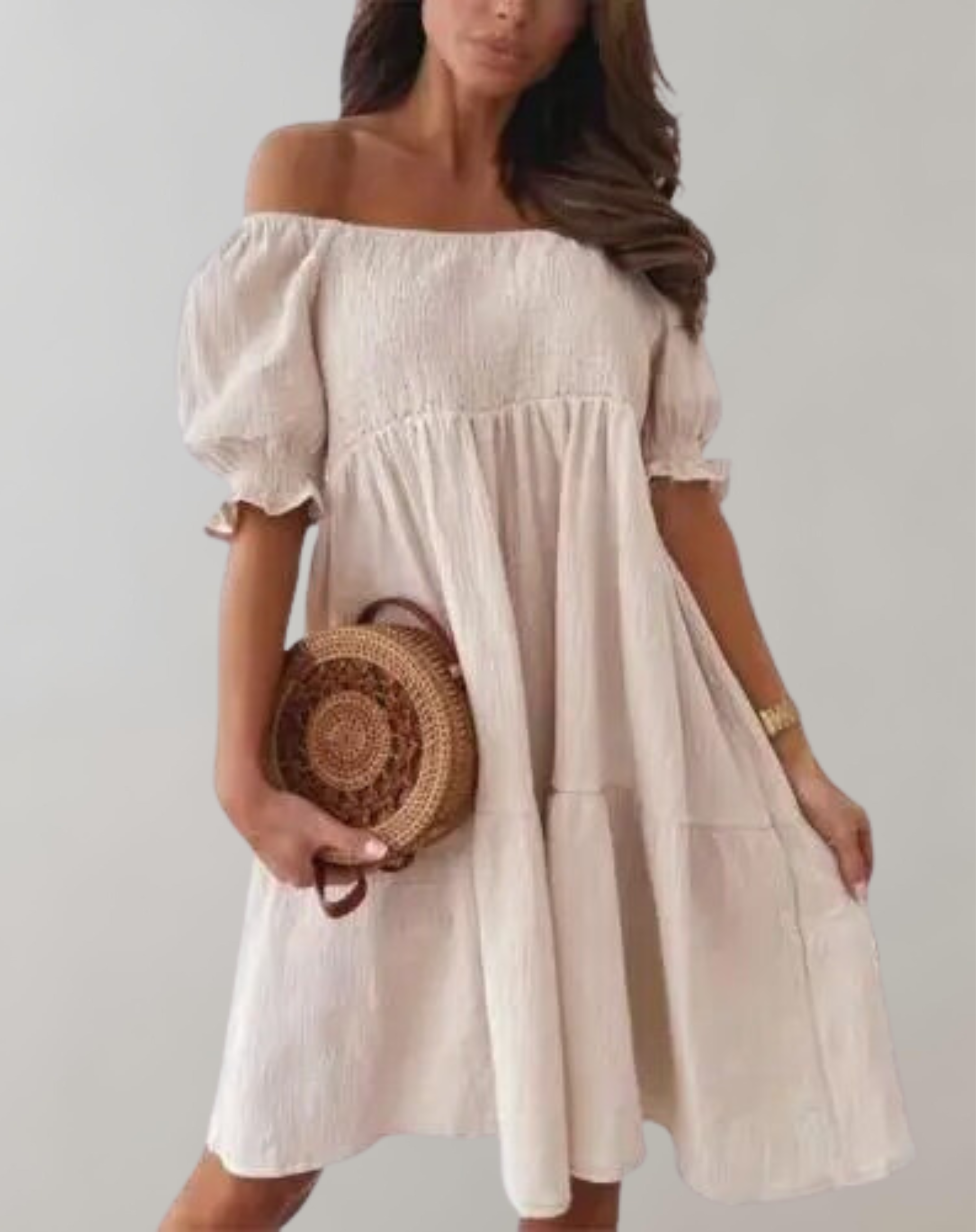 Quenna - Lady Slash Neck Weiß Strandkleid