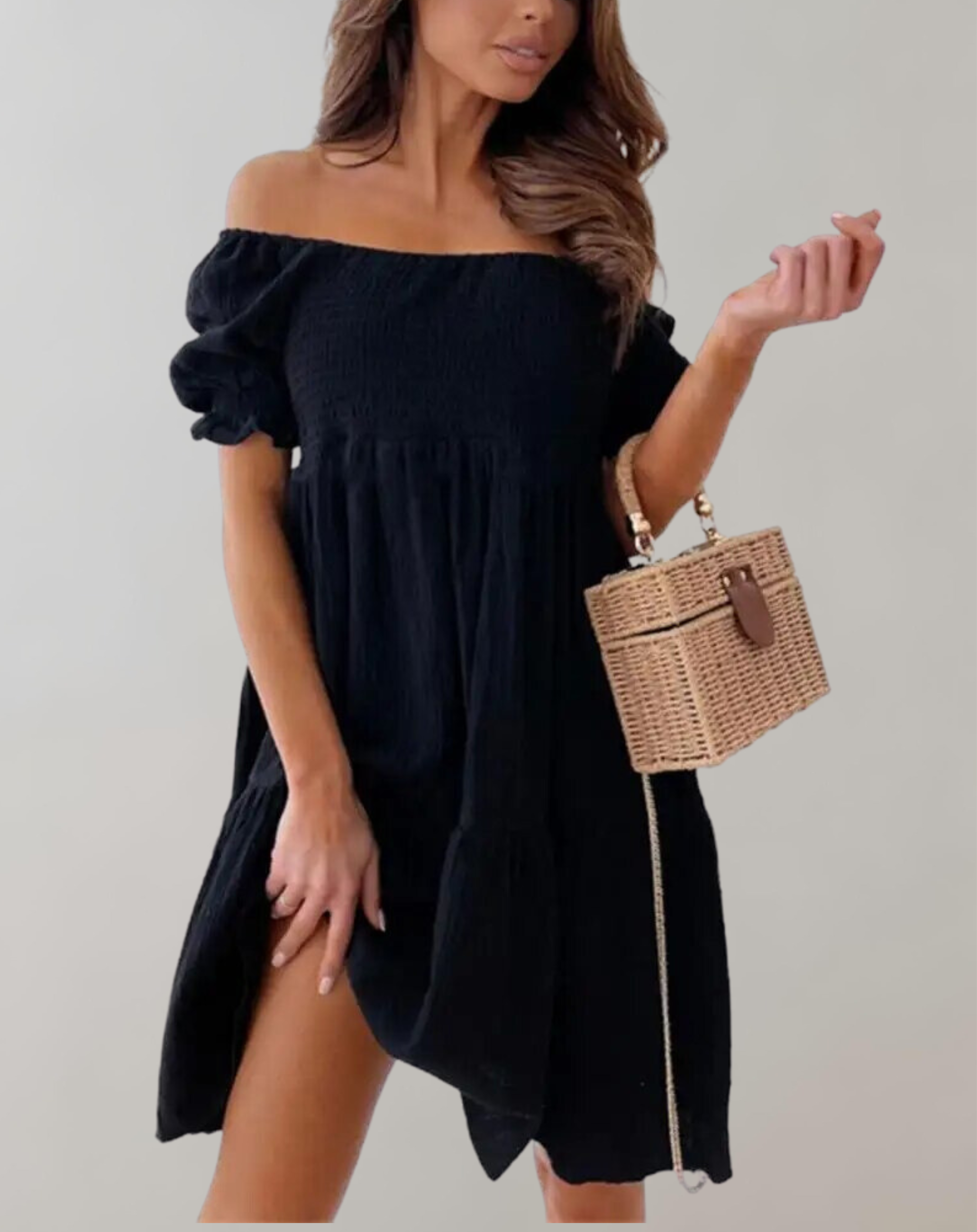 Quenna - Lady Slash Neck Weiß Strandkleid