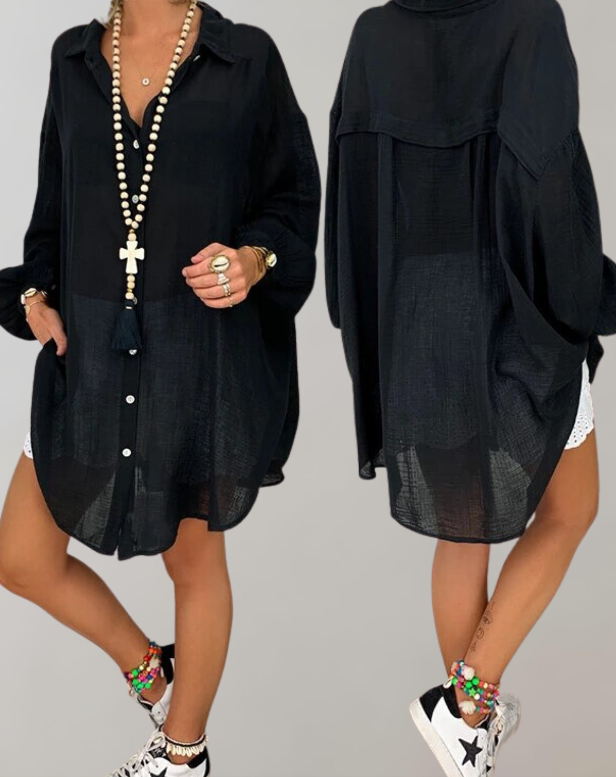 Paloma - Langärmeliges Leinenhemd in Übergrößen