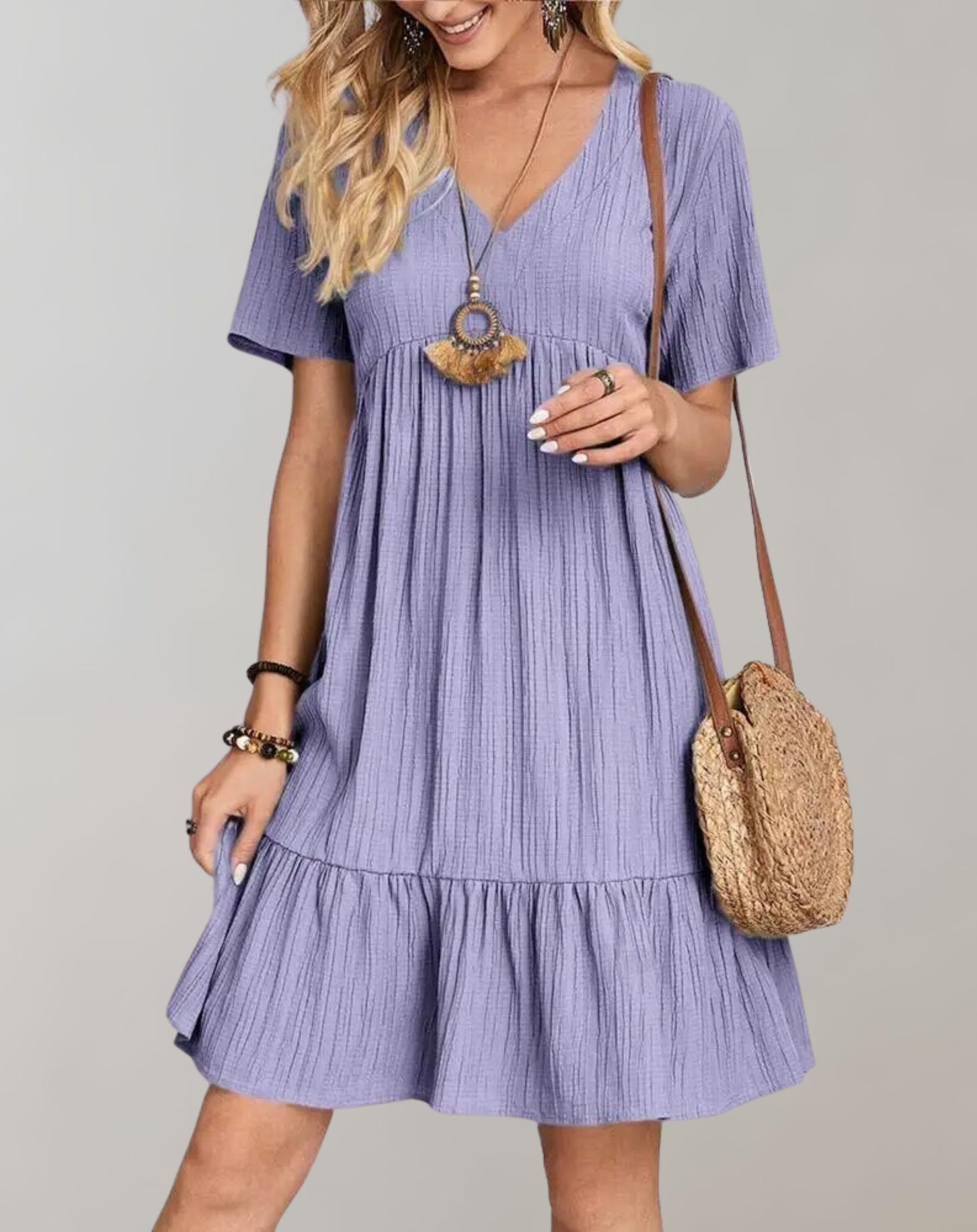 Valeska - Women Casual Solid Mini Dress