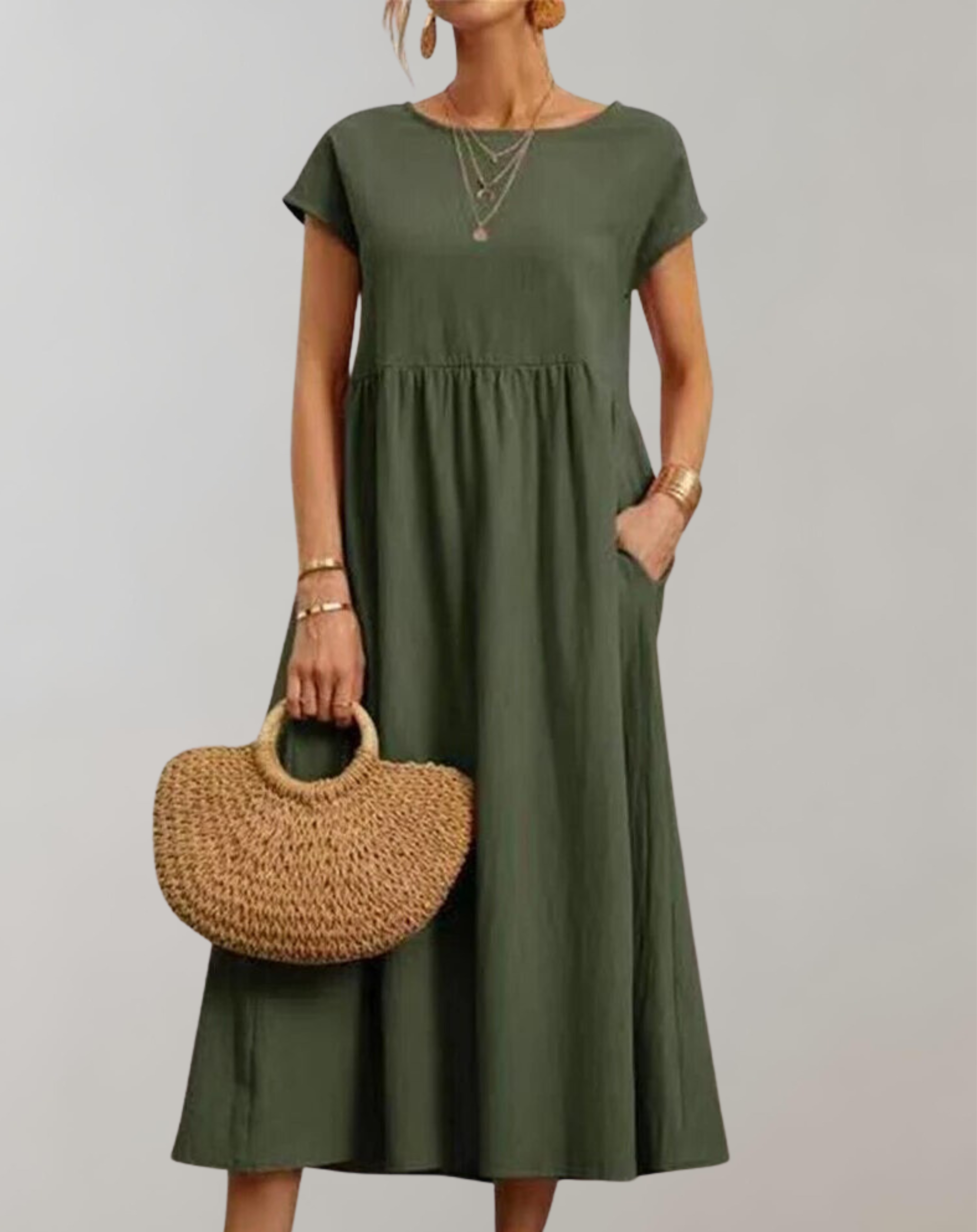 Ella - Vintage Solides Midikleid