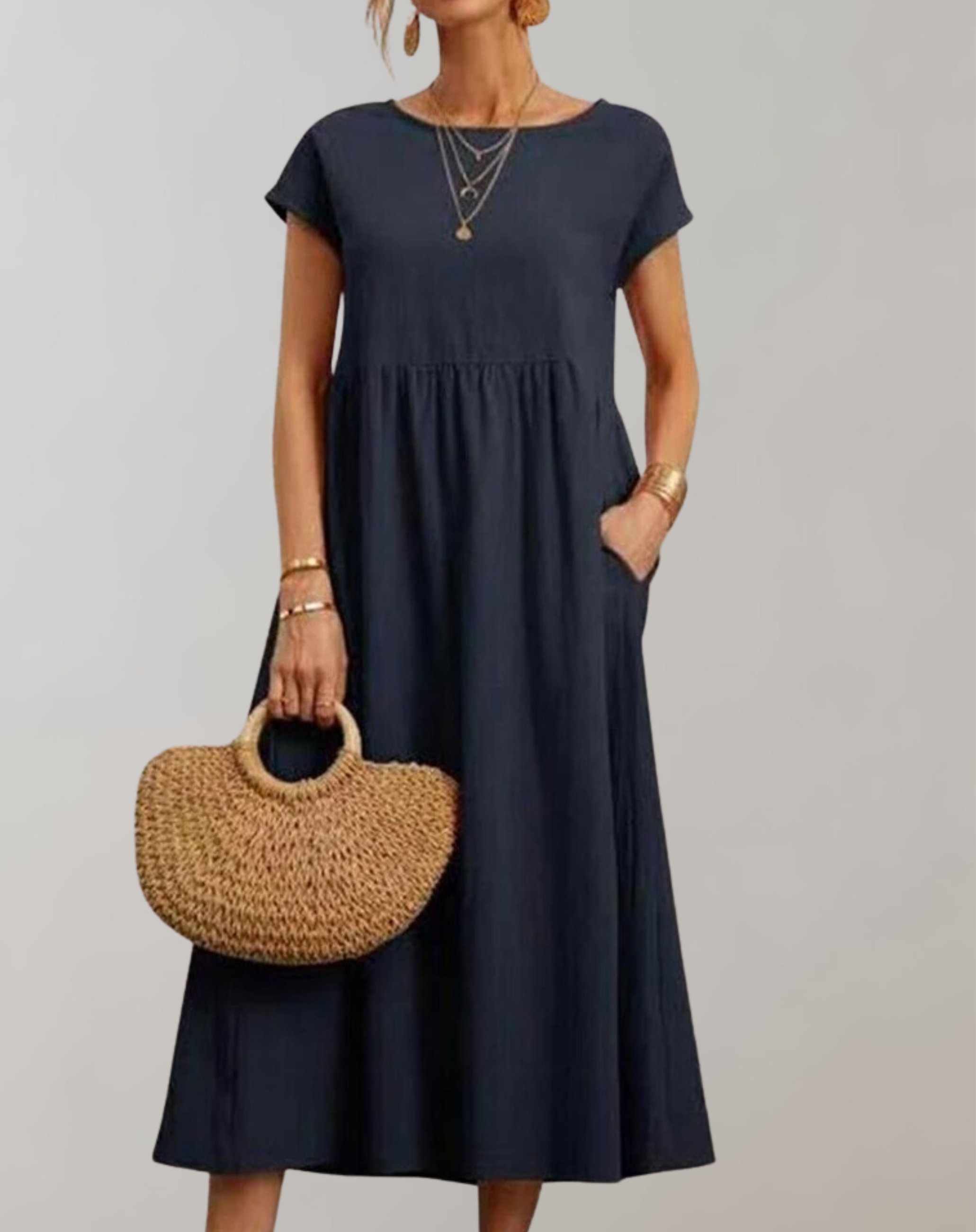 Ella - Vintage Solides Midikleid