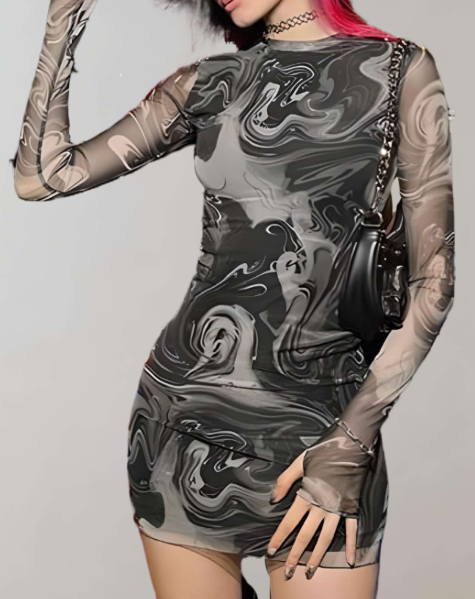 Ophelia -  Figurbetontes Kleid mit zufälligem Druckdesign und langen Ärmeln Kleid