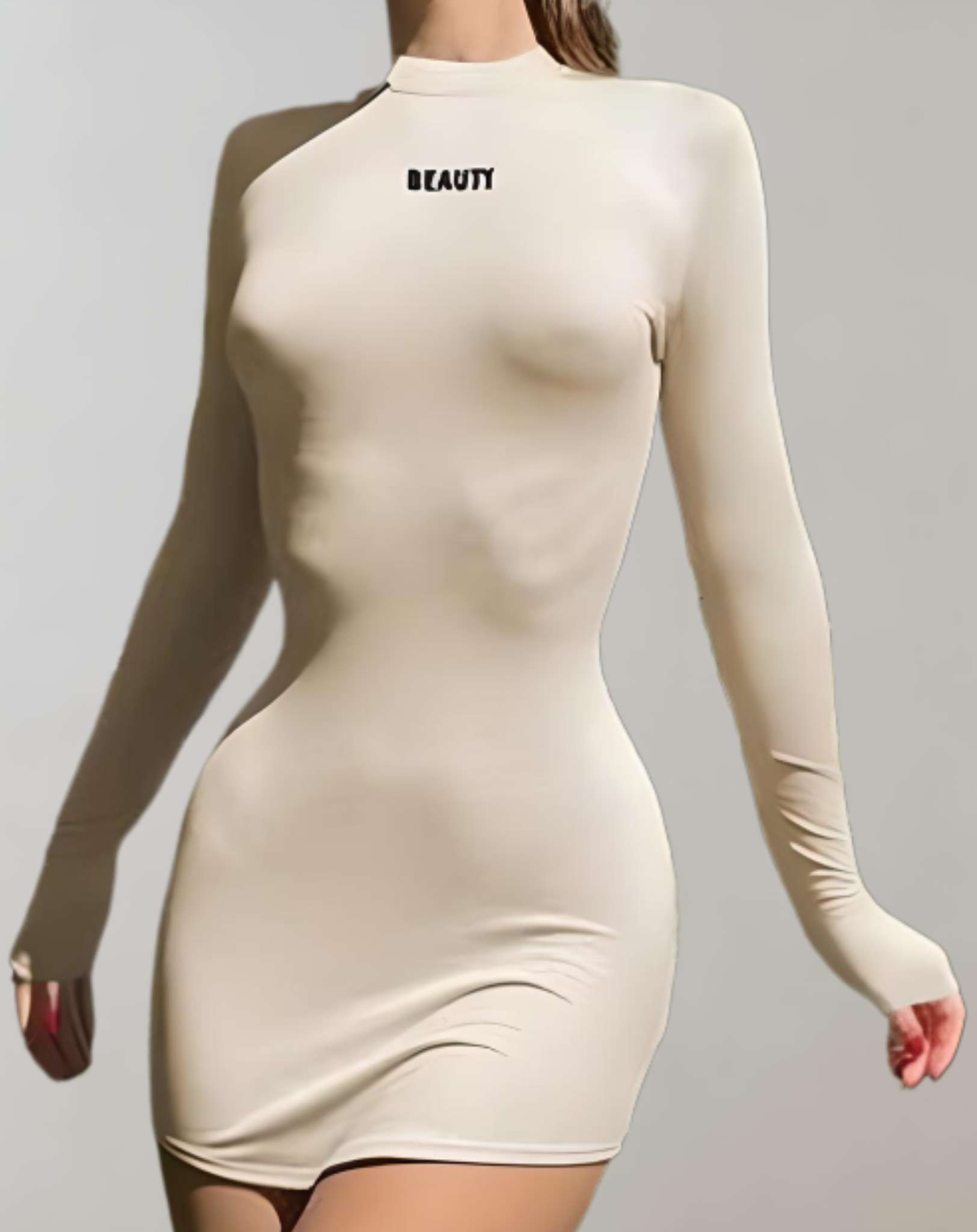 Ophelia -  Figurbetontes Kleid mit zufälligem Druckdesign und langen Ärmeln Kleid