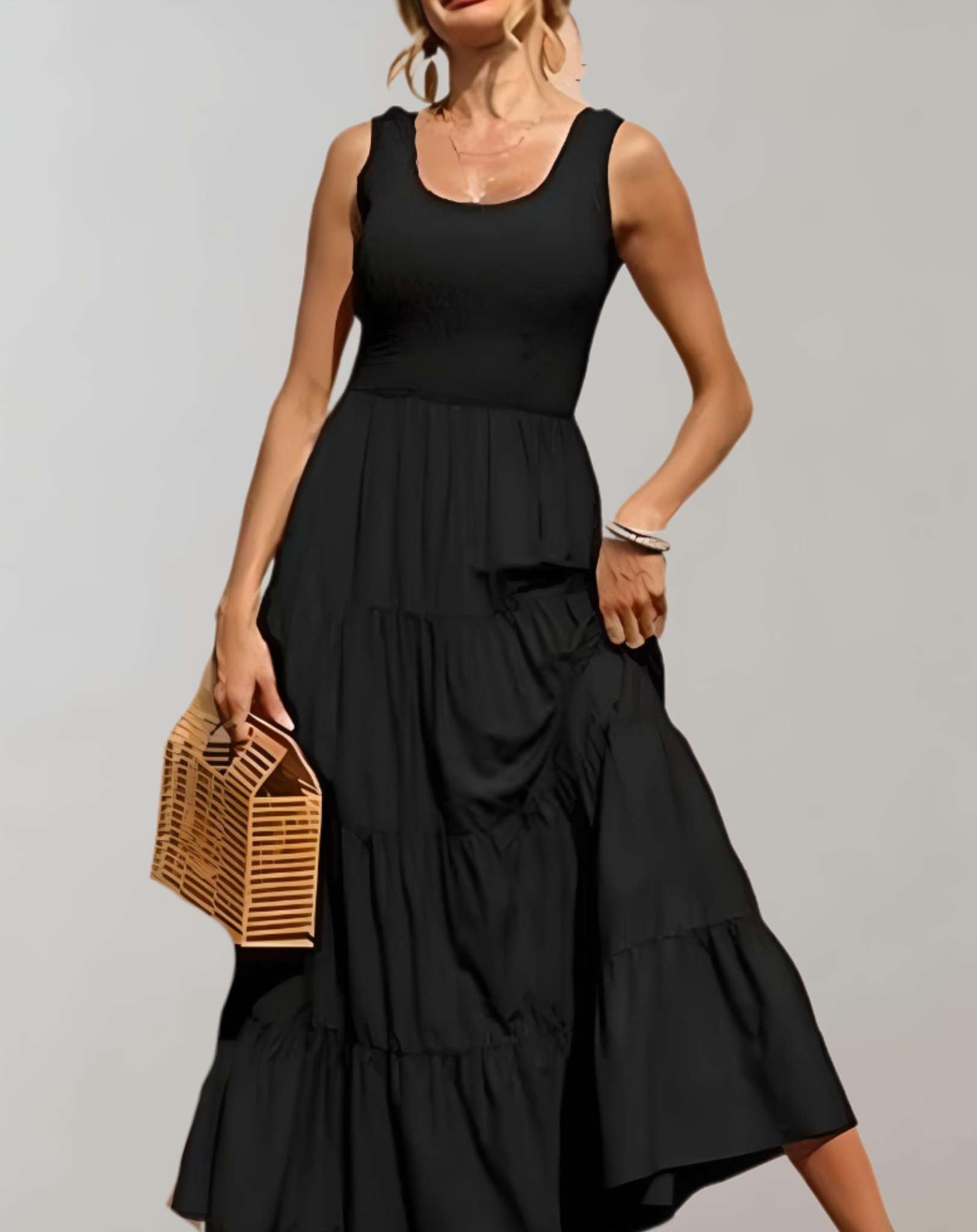 Trisha - Langes ärmelloses Kleid mit plissiertem Nahtdesign Kleid