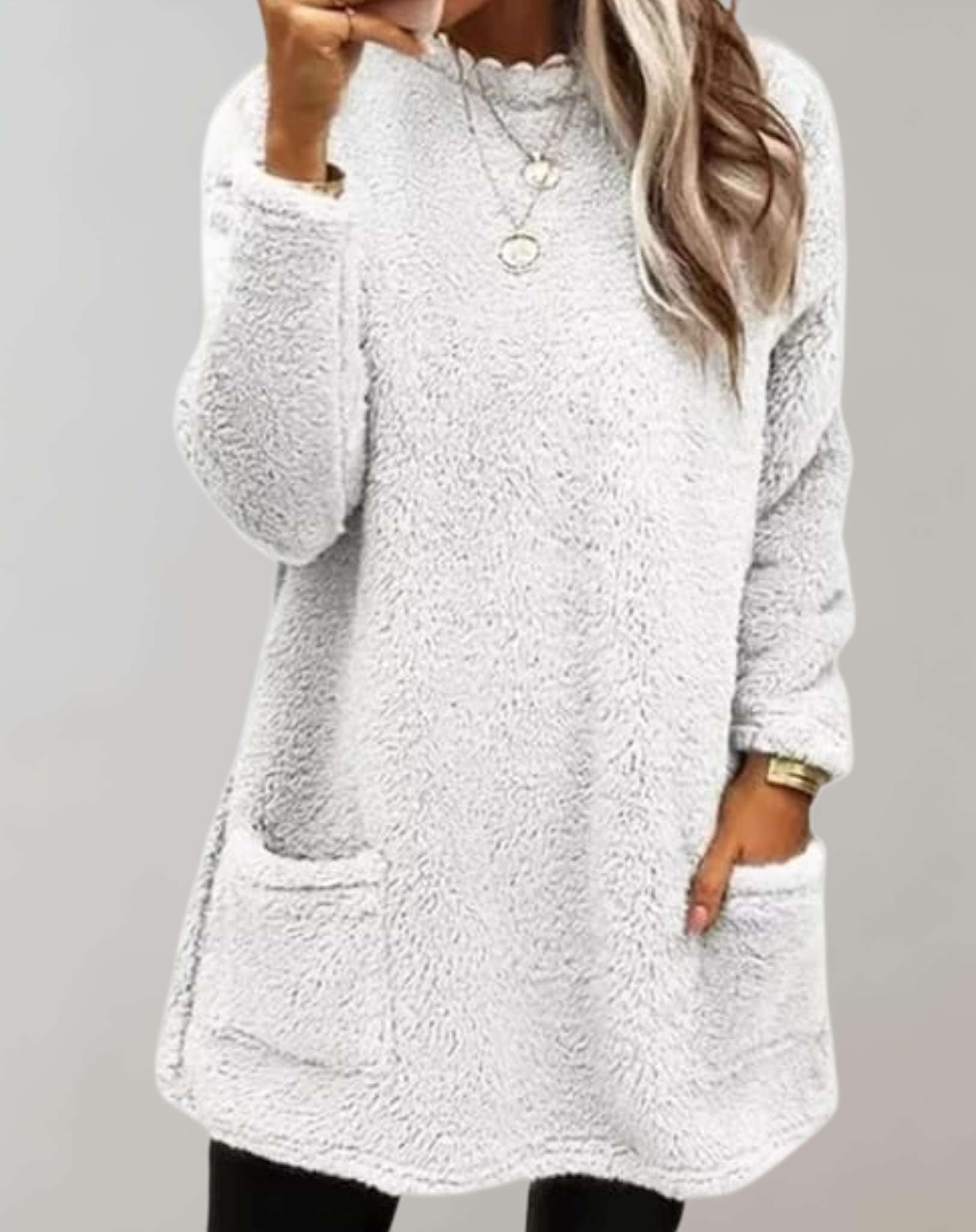 Makayla -  Langer Strickpullover mit Rundhalsausschnitt und Taschen Sweater