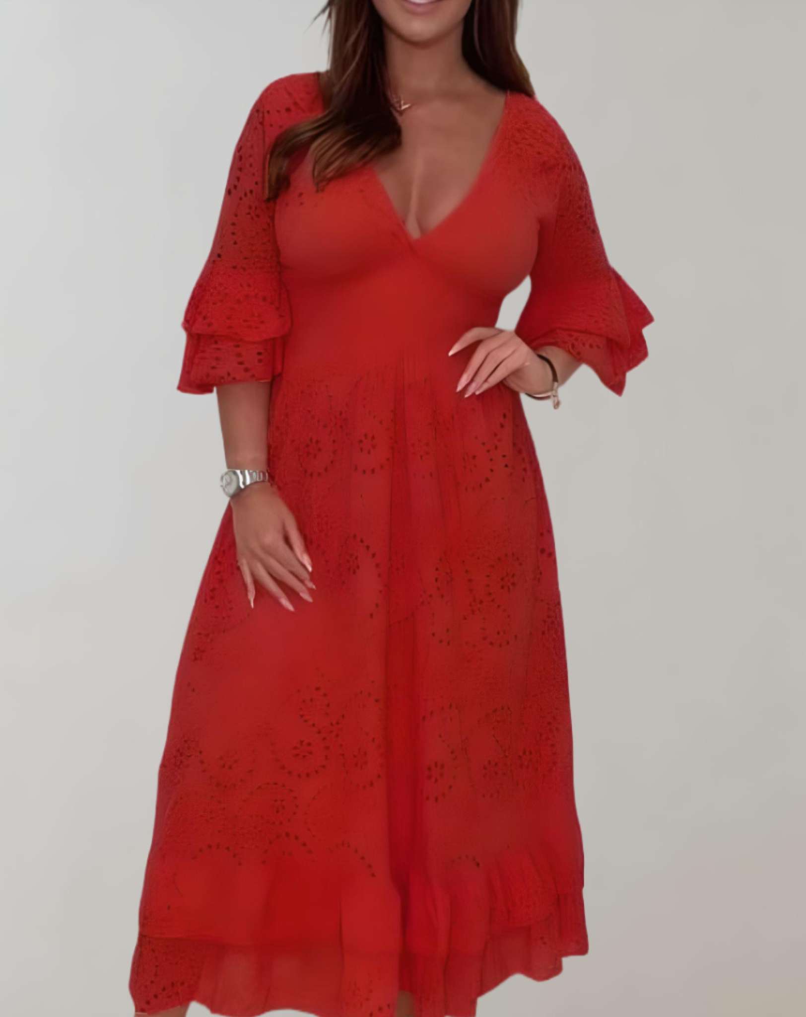 Cheyenne - Minikleid mit tiefem V Ausschnitt und Stickmuster Kleid