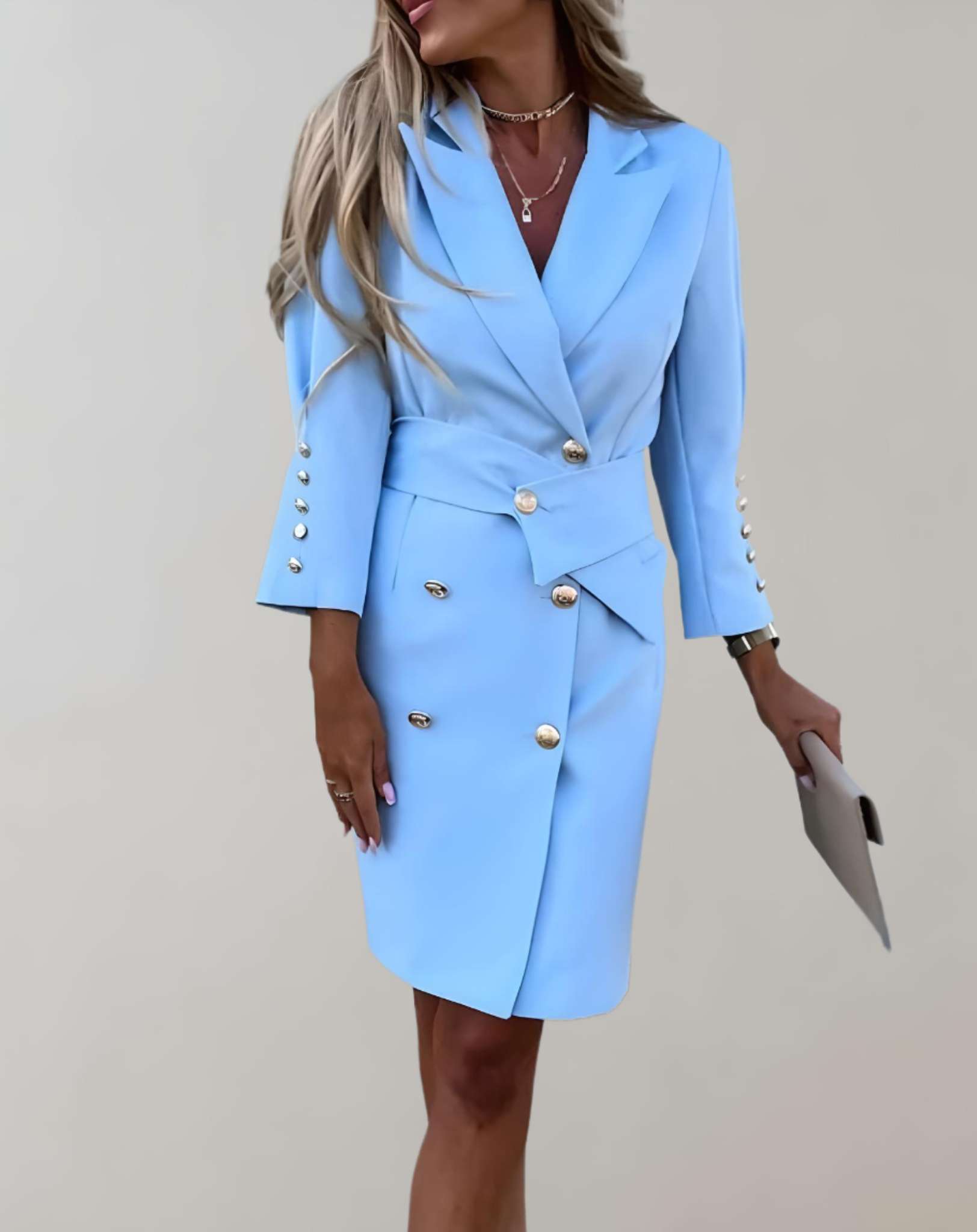 Crissa - Neonfarbenes Minikleid mit Knöpfen und großem Kragen Kleid