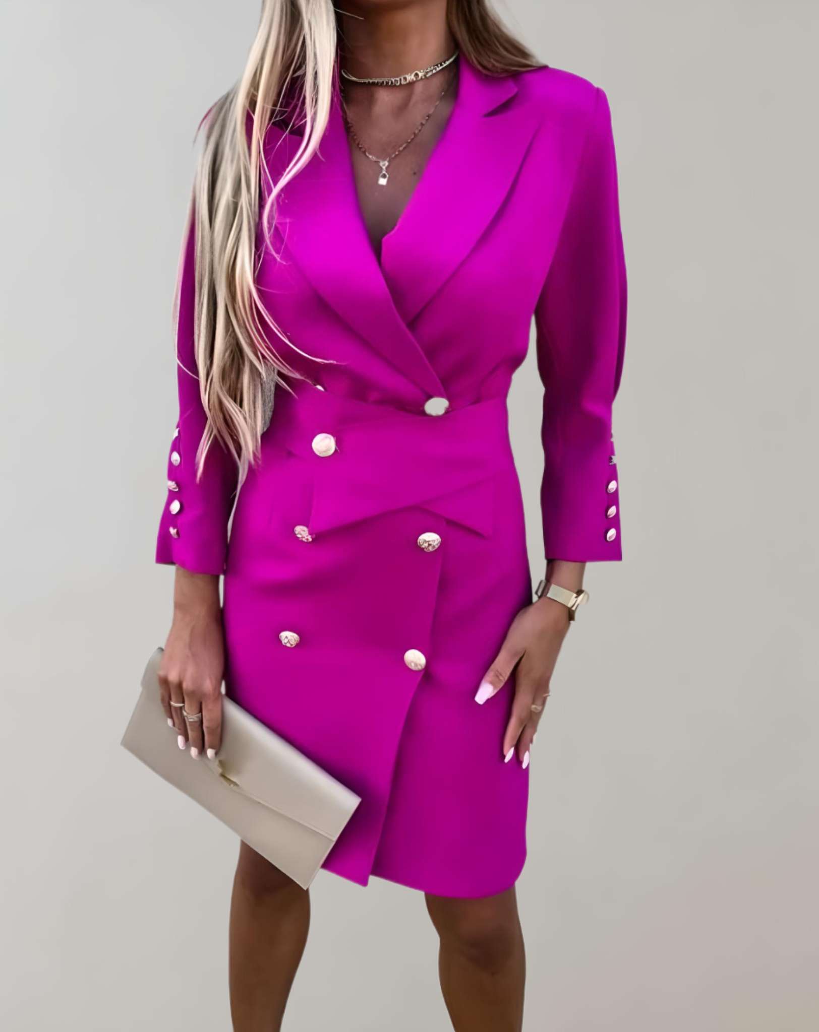 Crissa - Neonfarbenes Minikleid mit Knöpfen und großem Kragen Kleid