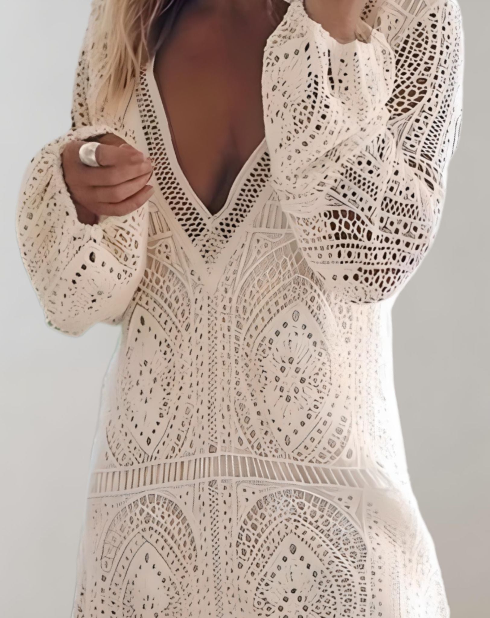 Debie - Beigefarbenes Badekleid im Häkel Spitzenstil Kleid