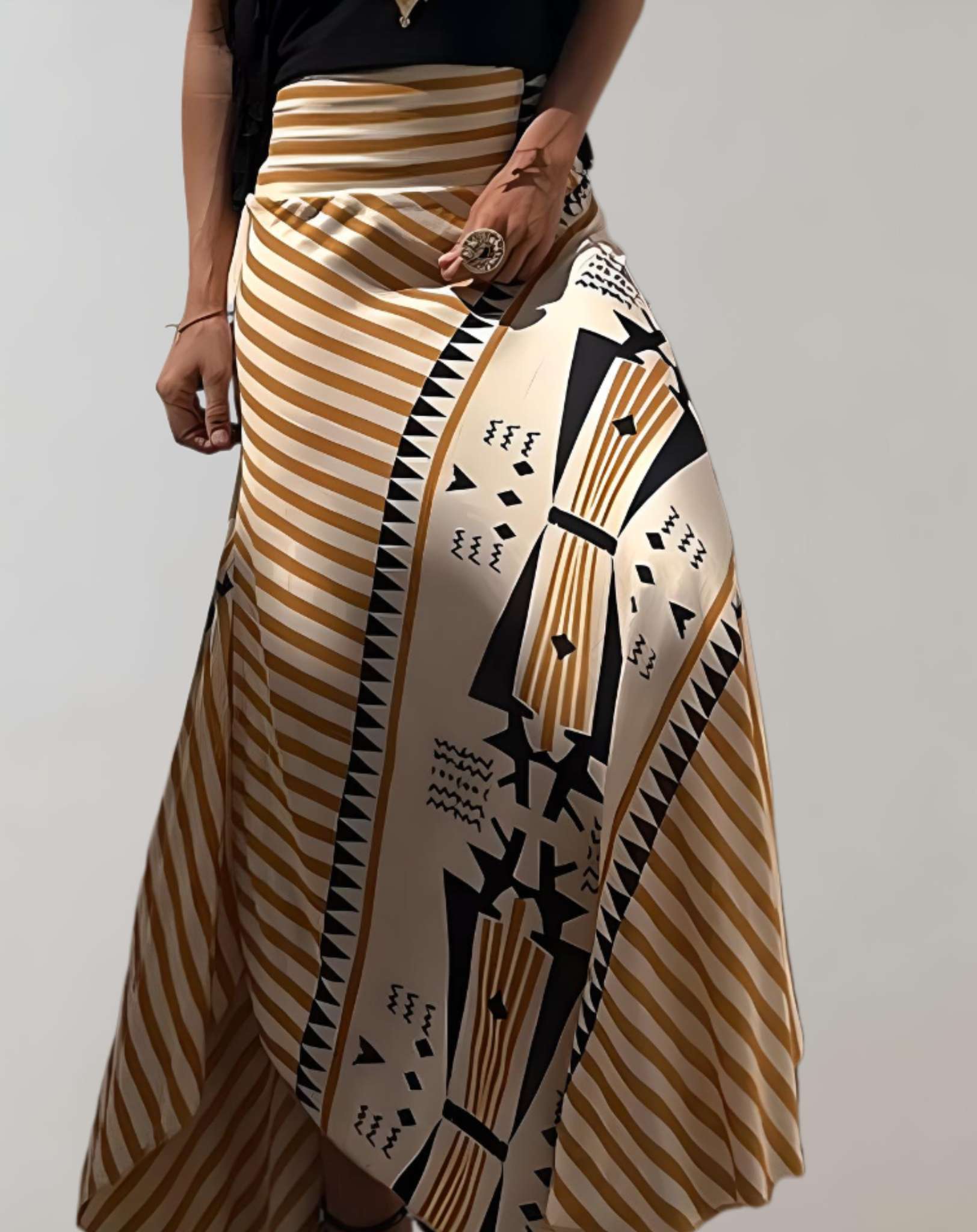 Emilia - Hoch taillierter und langer Rock mit zufälligem Musterdruck Rock