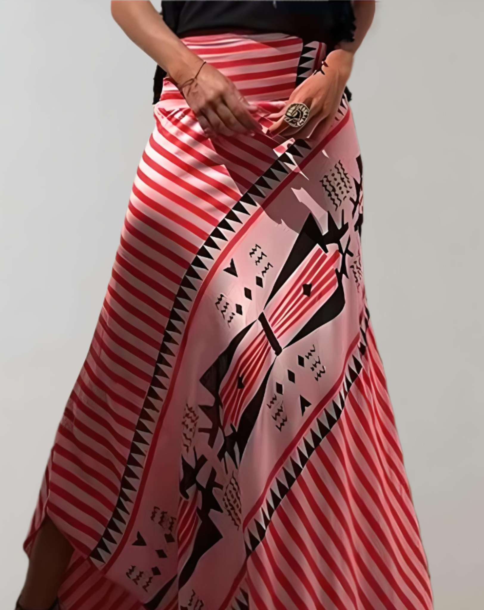 Emilia - Hoch taillierter und langer Rock mit zufälligem Musterdruck Rock