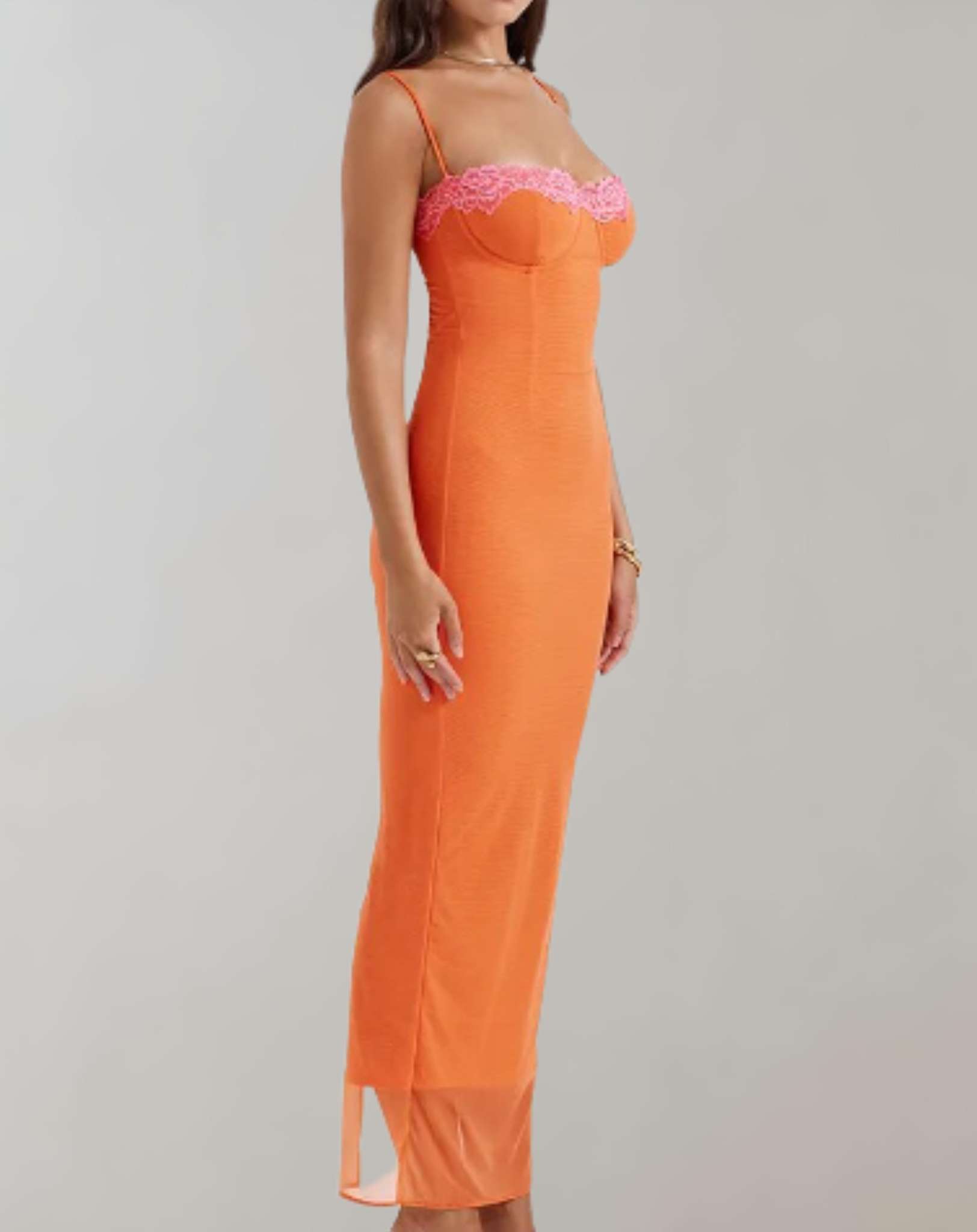 Ezriel - Figurbetontes orangefarbenes ärmelloses Kleid