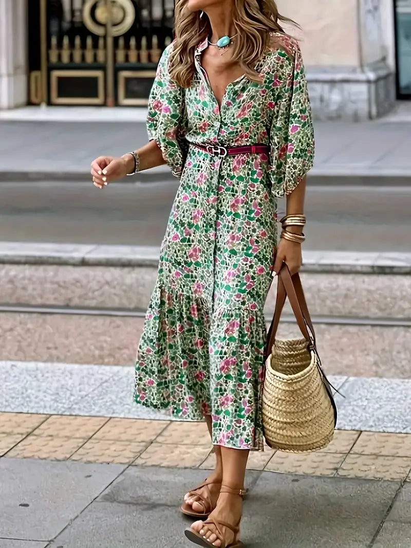 Lässiges Kleid mit halblangen Ärmeln für Frühling und Sommer