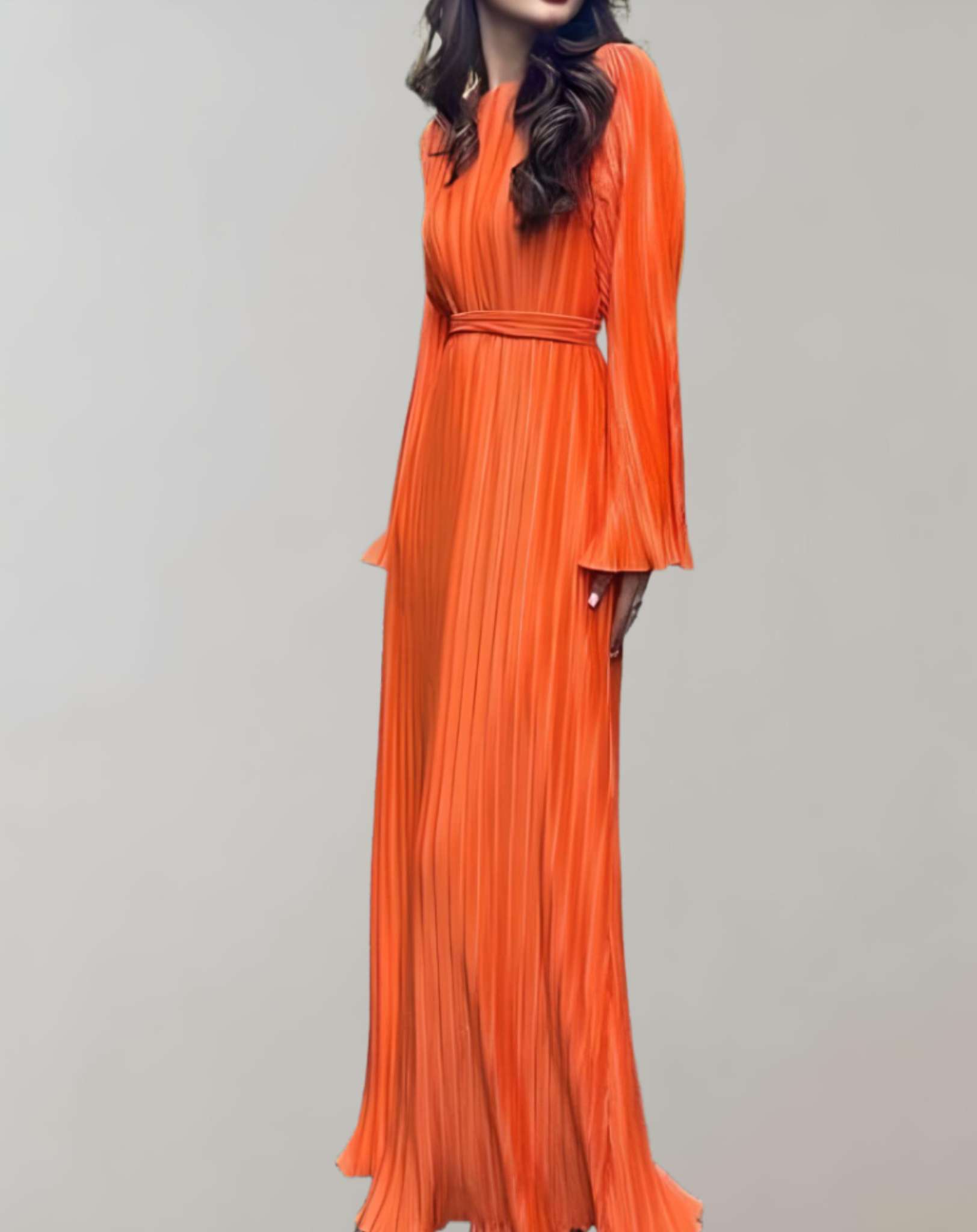 Henley -  Langes tailliertes und plissiertes Kleid mit langen Ärmeln Kleid