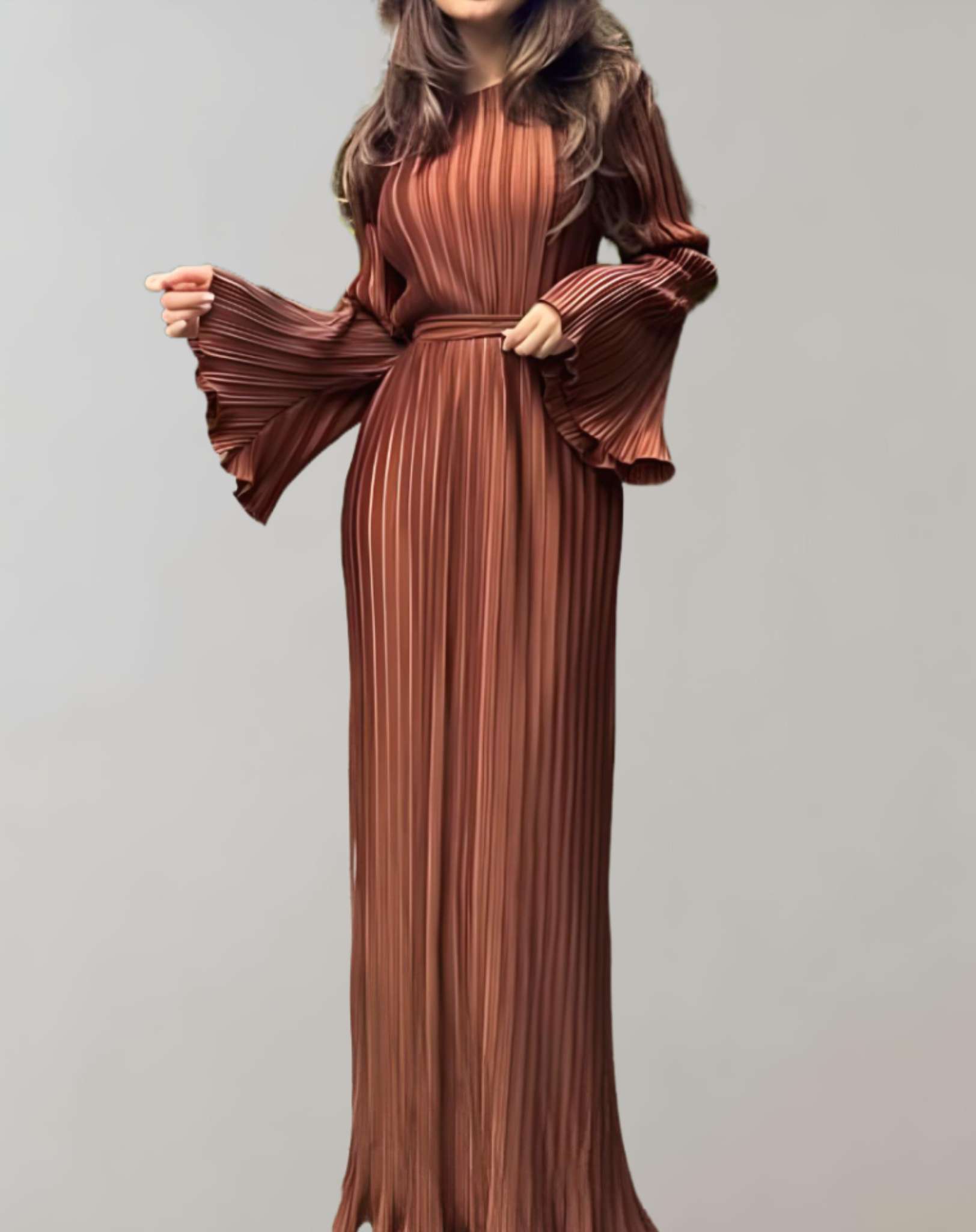 Henley -  Langes tailliertes und plissiertes Kleid mit langen Ärmeln Kleid
