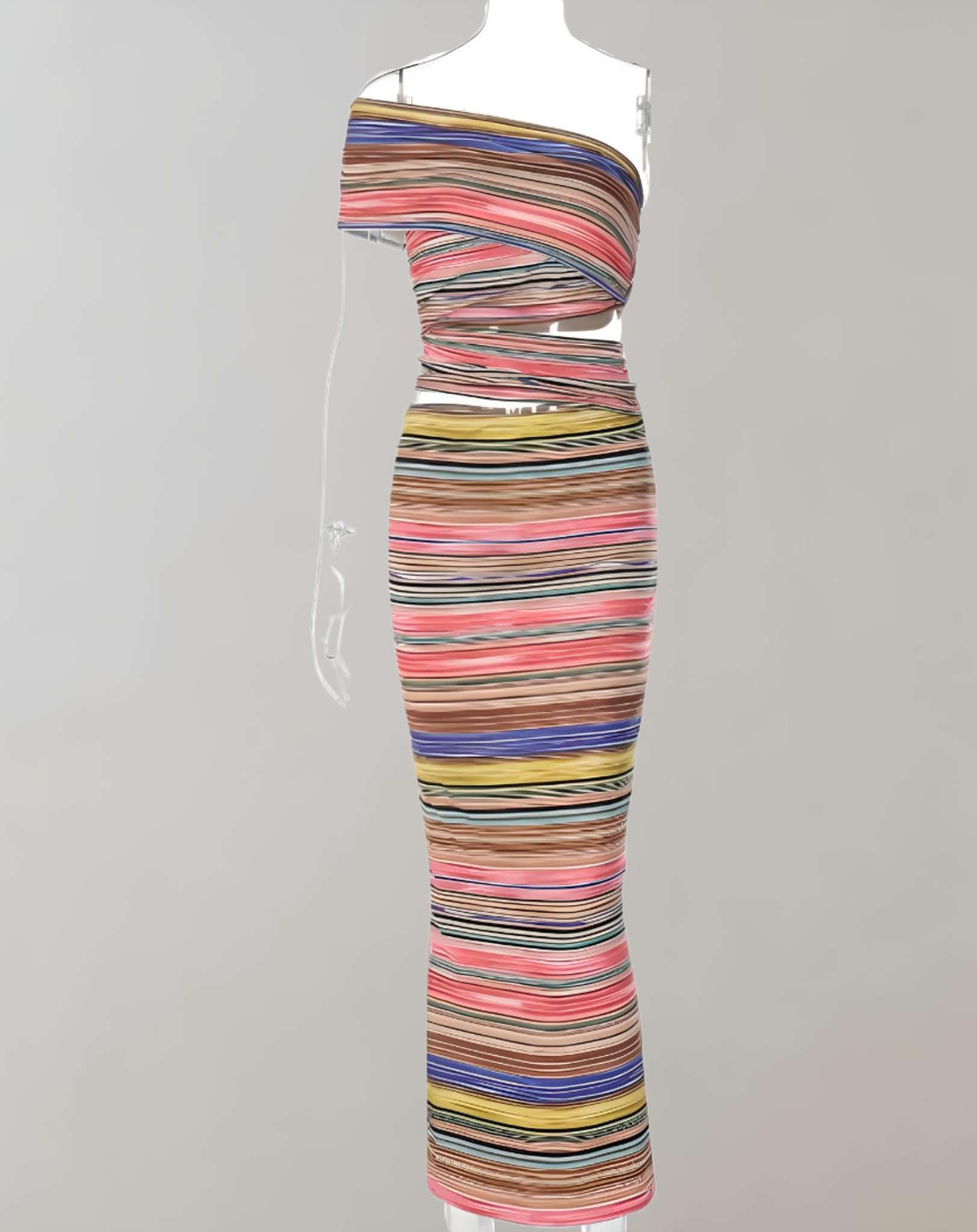 Isabel -  Mehrfarbiges schulterfreies figurbetontes Kleid