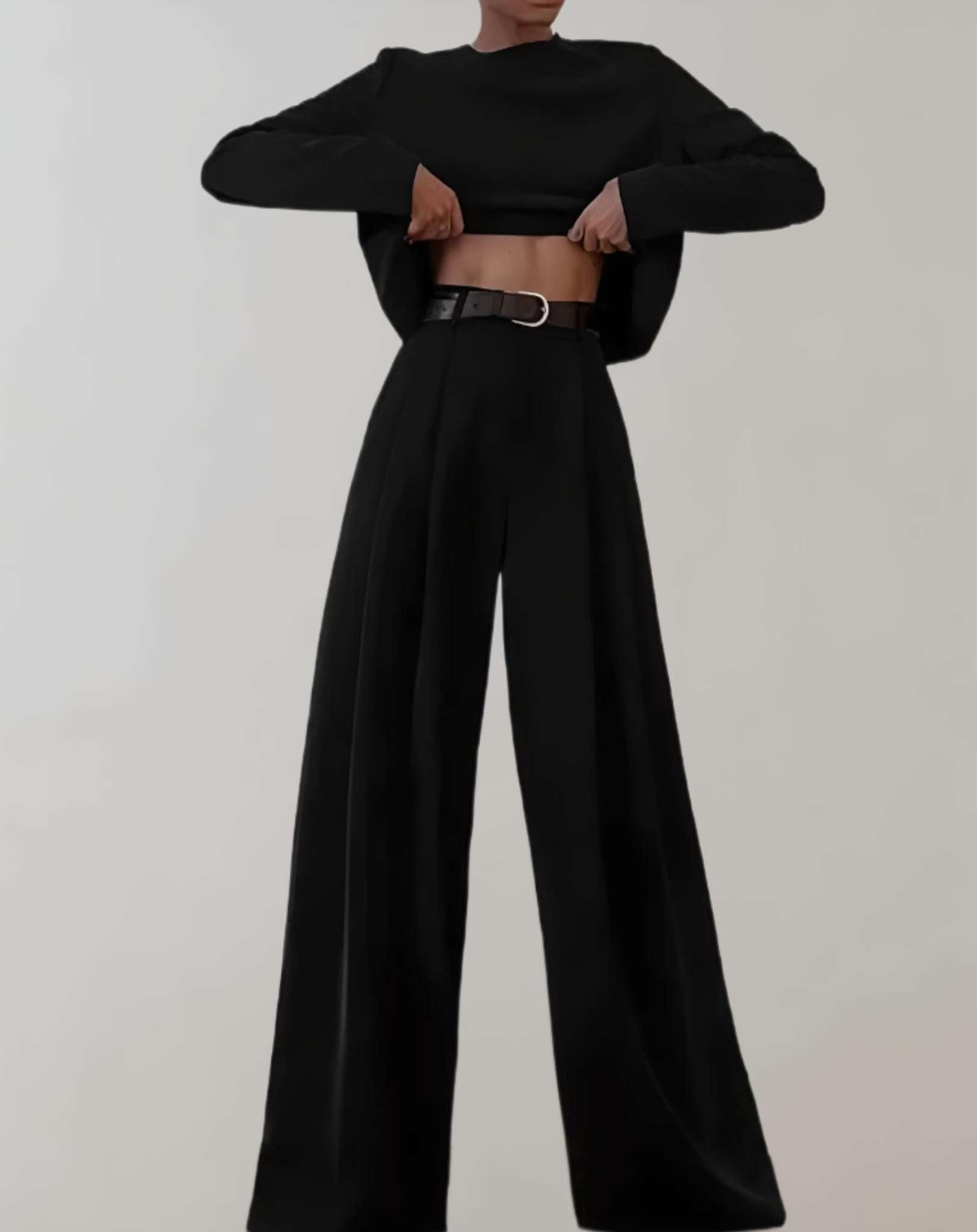 Joana -  Hose mit hohem Bund weitem Bein und Seitentaschen Hose