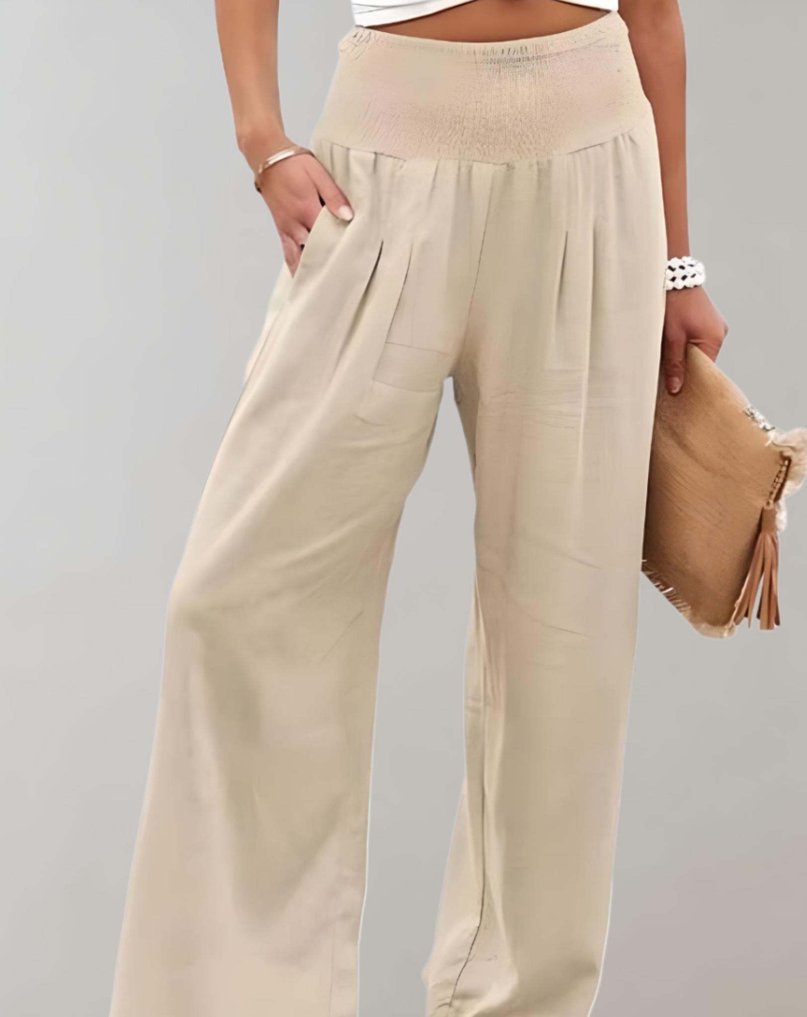 Jona -  Einfarbige Jogginghose mit hohem Bund für Damen mit weitem Bein Hose
