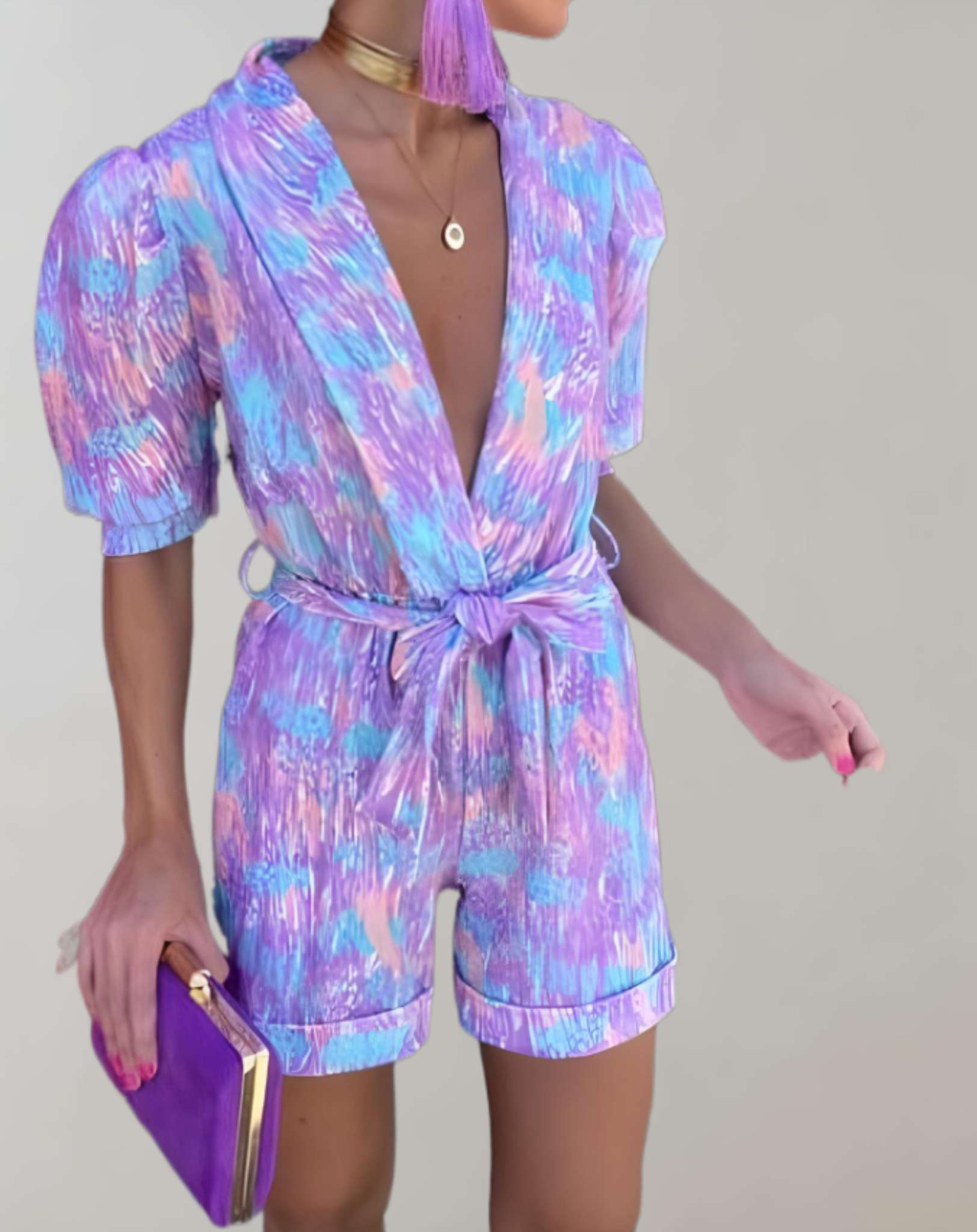 Linette -  Halblange Ärmel mit zufälligem Design Strampler Overall