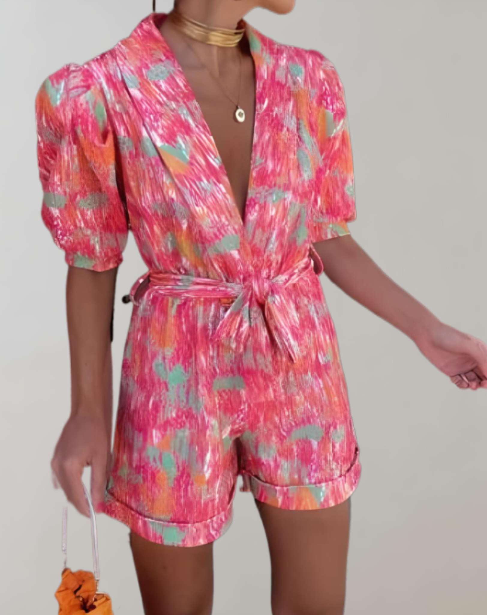 Linette -  Halblange Ärmel mit zufälligem Design Strampler Overall
