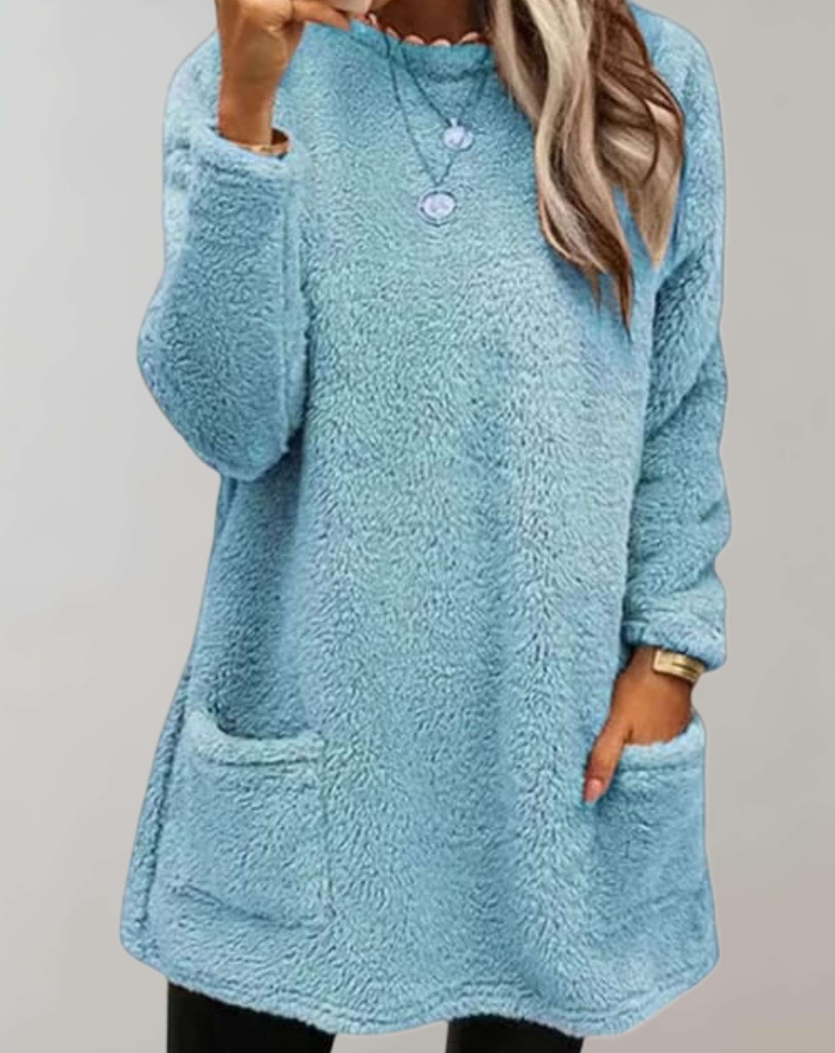 Makayla -  Langer Strickpullover mit Rundhalsausschnitt und Taschen Sweater
