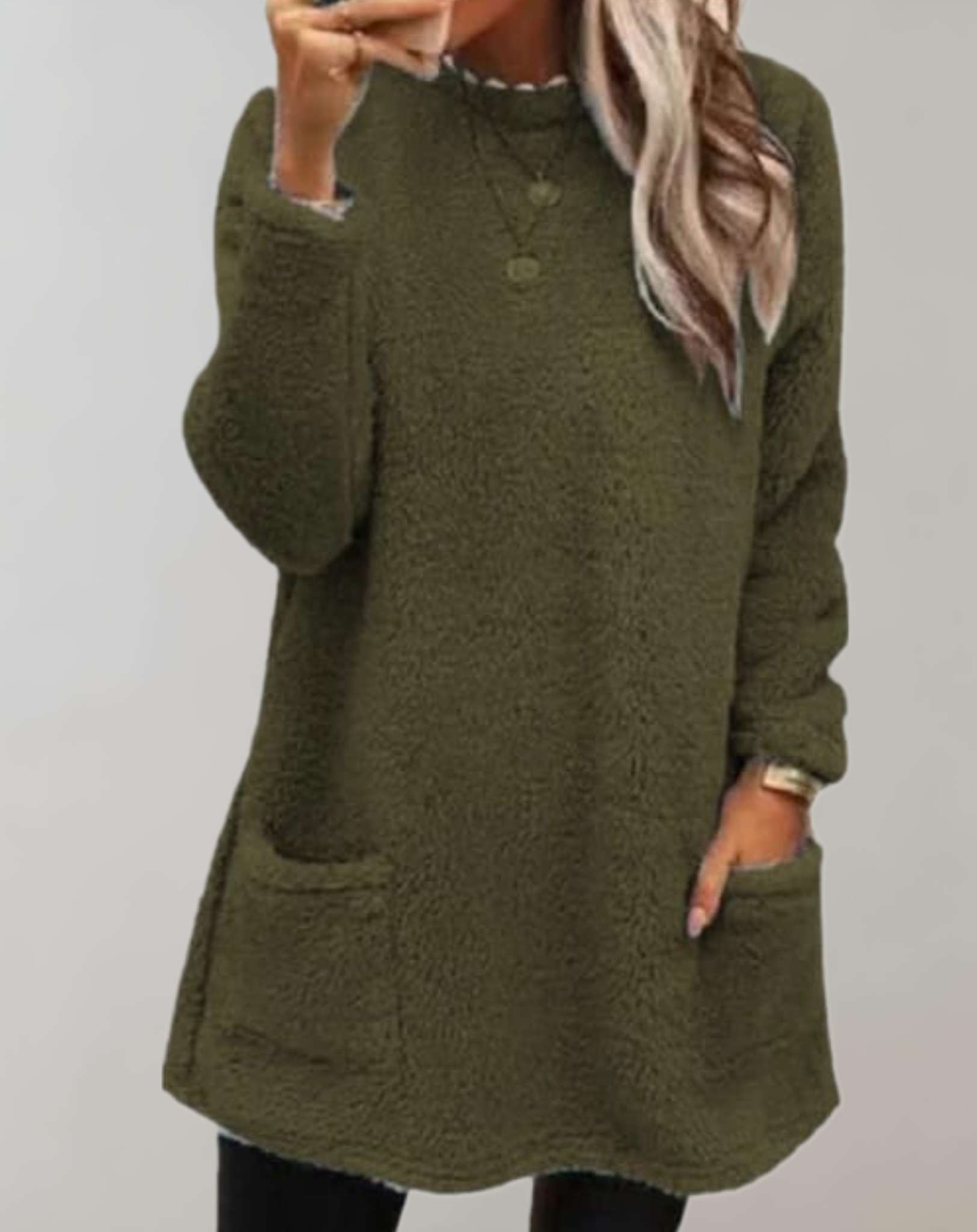 Makayla -  Langer Strickpullover mit Rundhalsausschnitt und Taschen Sweater