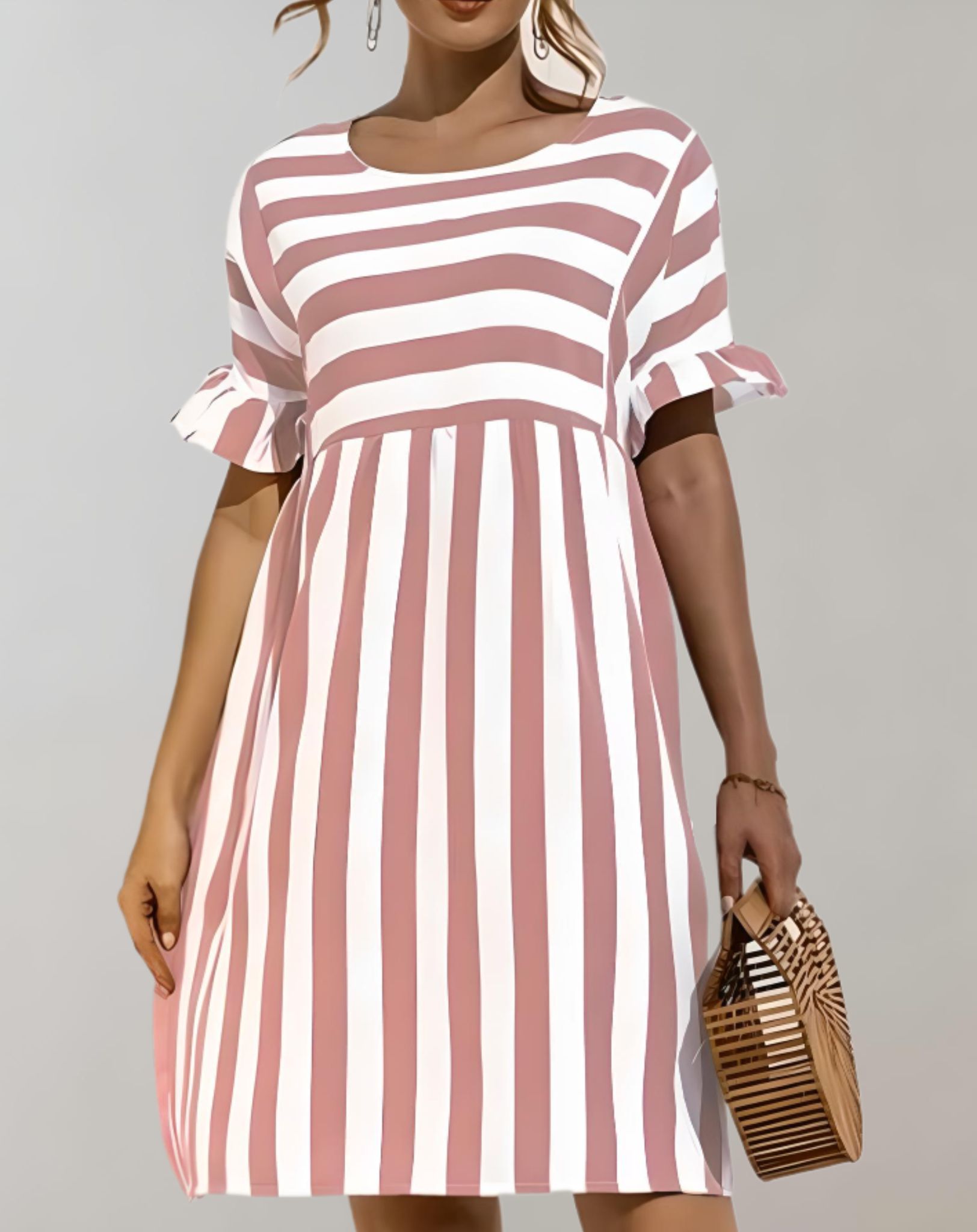 Melody - Weites Minikleid mit Rundhalsausschnitt und Streifendesign Kleid