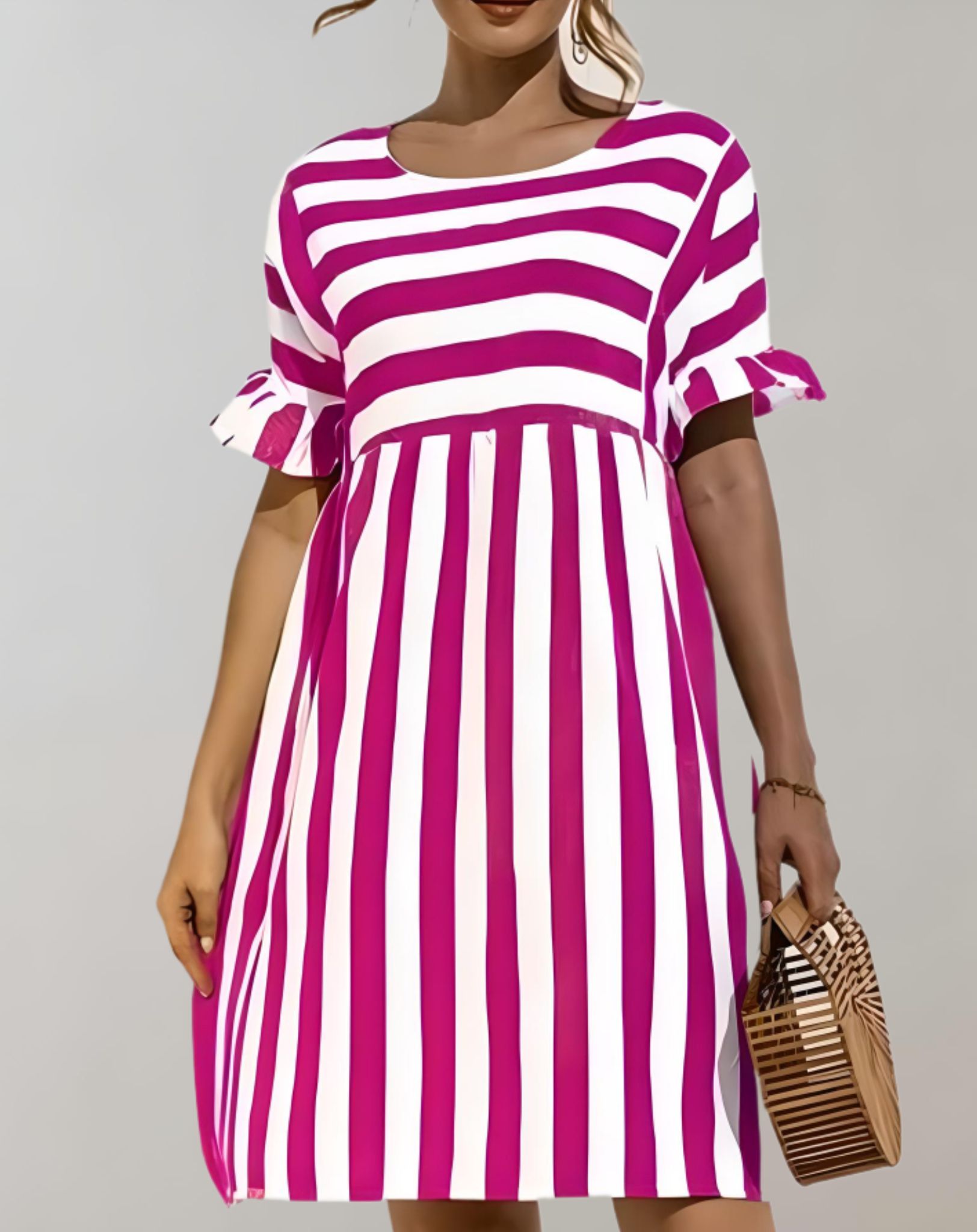 Melody - Weites Minikleid mit Rundhalsausschnitt und Streifendesign Kleid