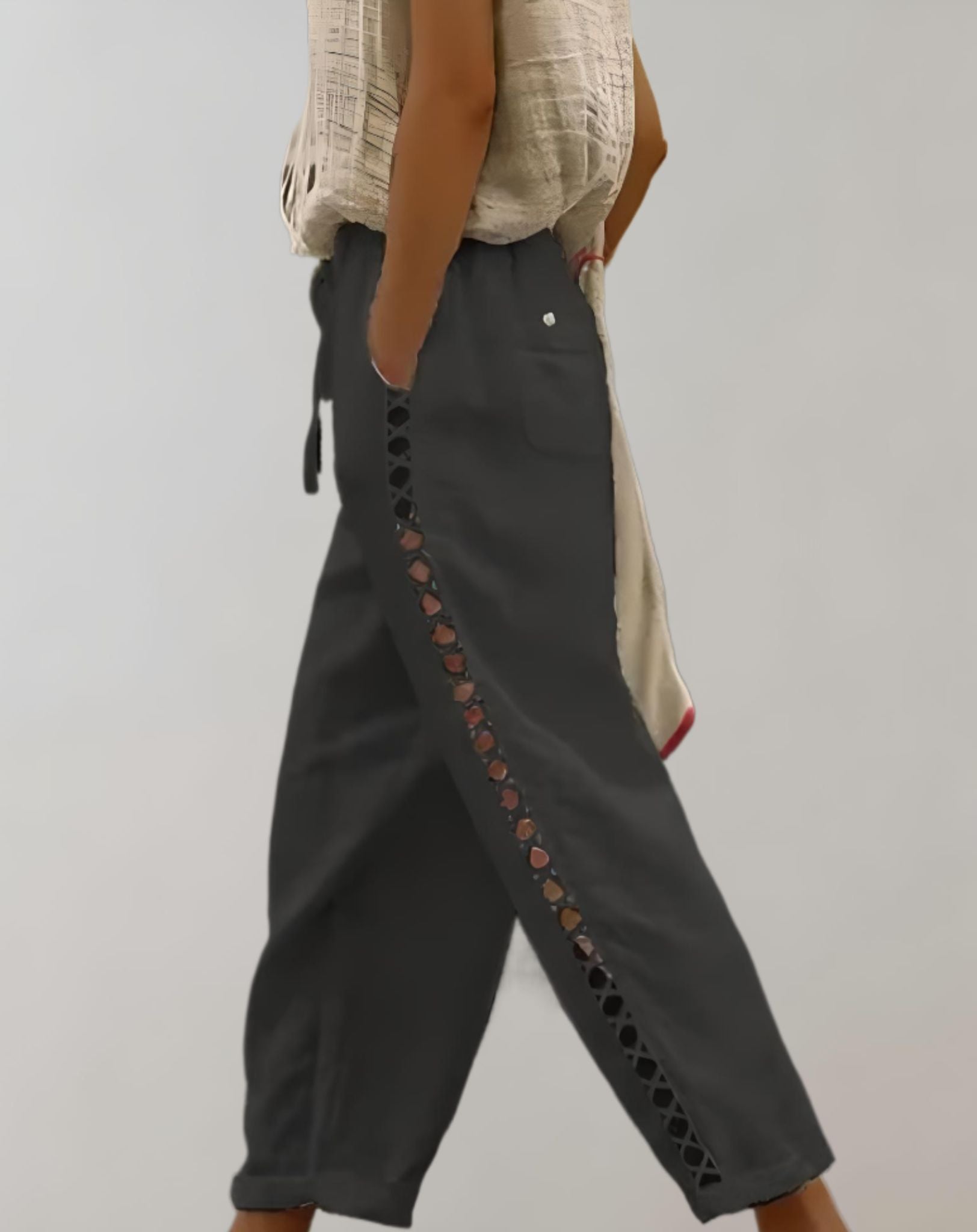 Monica - Gerade geschnittene Hose mit hohem Bund weitem Bein und Seitentaschen Hose