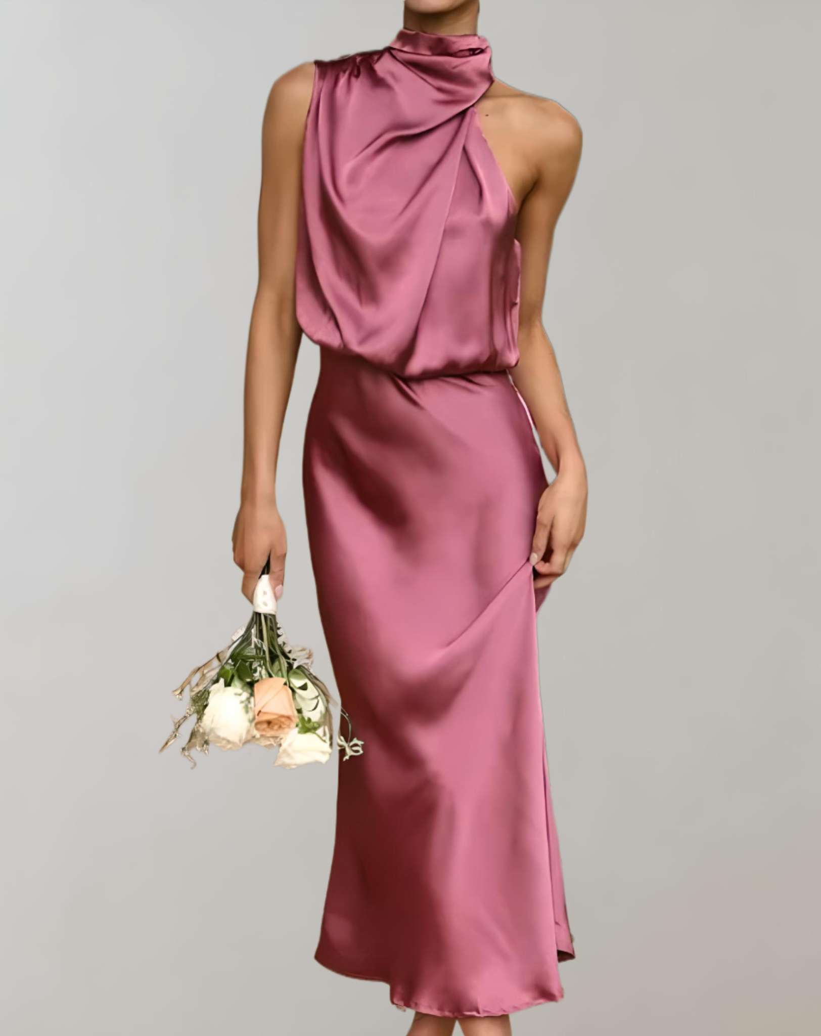 Moreen -  Ärmelloses langes Seidenkleid mit Rollkragen Kleid