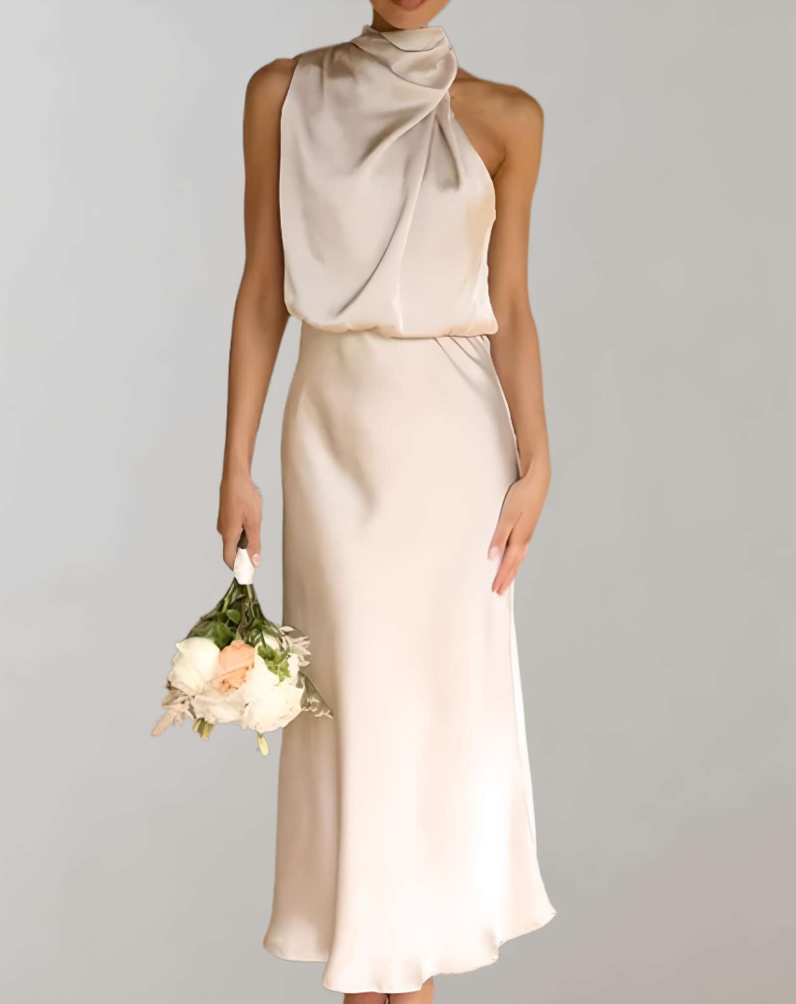 Moreen -  Ärmelloses langes Seidenkleid mit Rollkragen Kleid