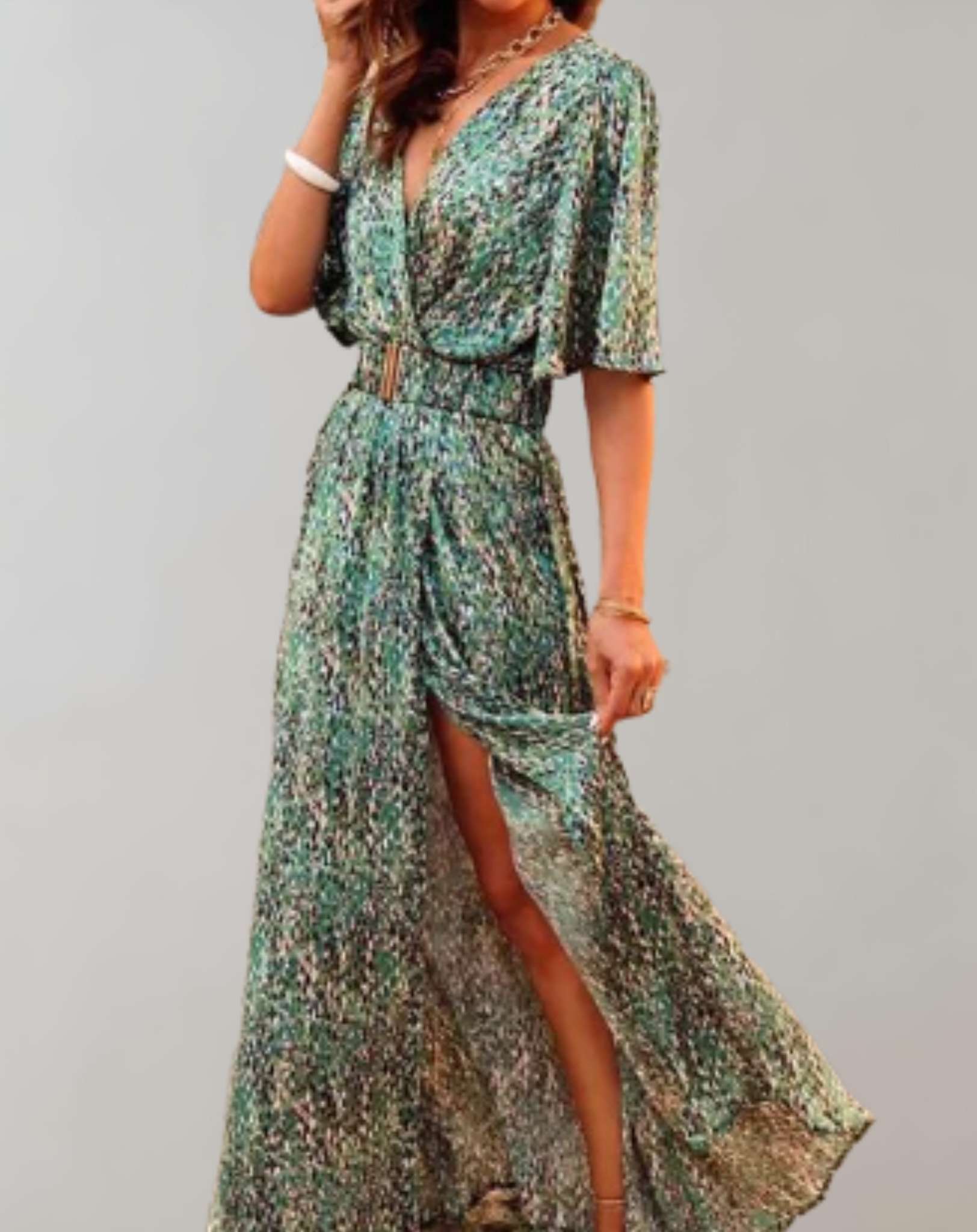 Nadia -  Langes lockeres Kleid aus fließendem Stoff und Blumendruck Kleid