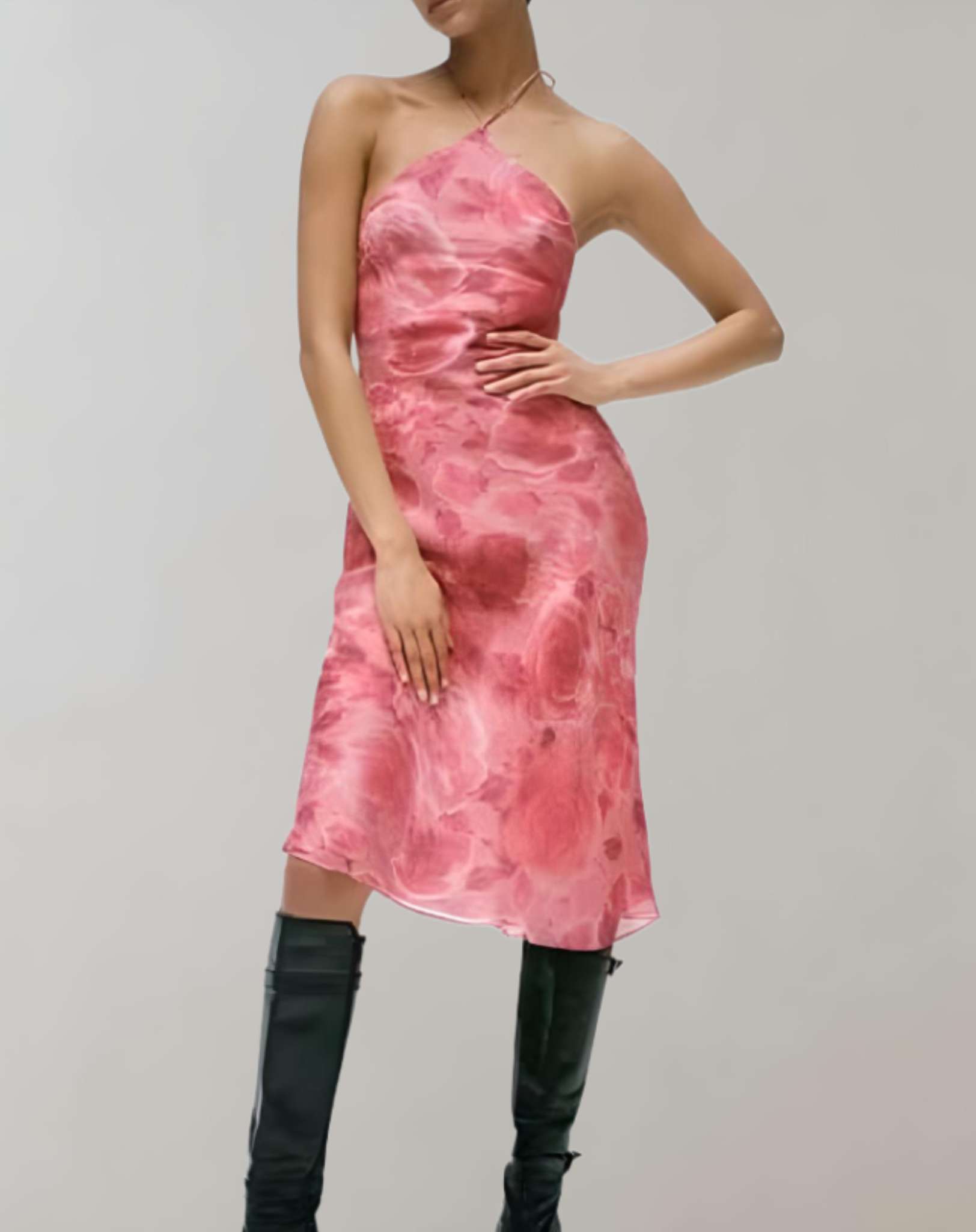 Polly -  Rosafarbenes ärmelloses Kleid mit aquarellartigem Design Kleid