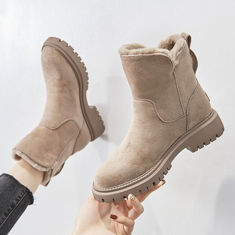 Damen Winter Stiefeletten mit Warmfutter – Bequeme rutschfeste Boots aus Wildleder in Beige