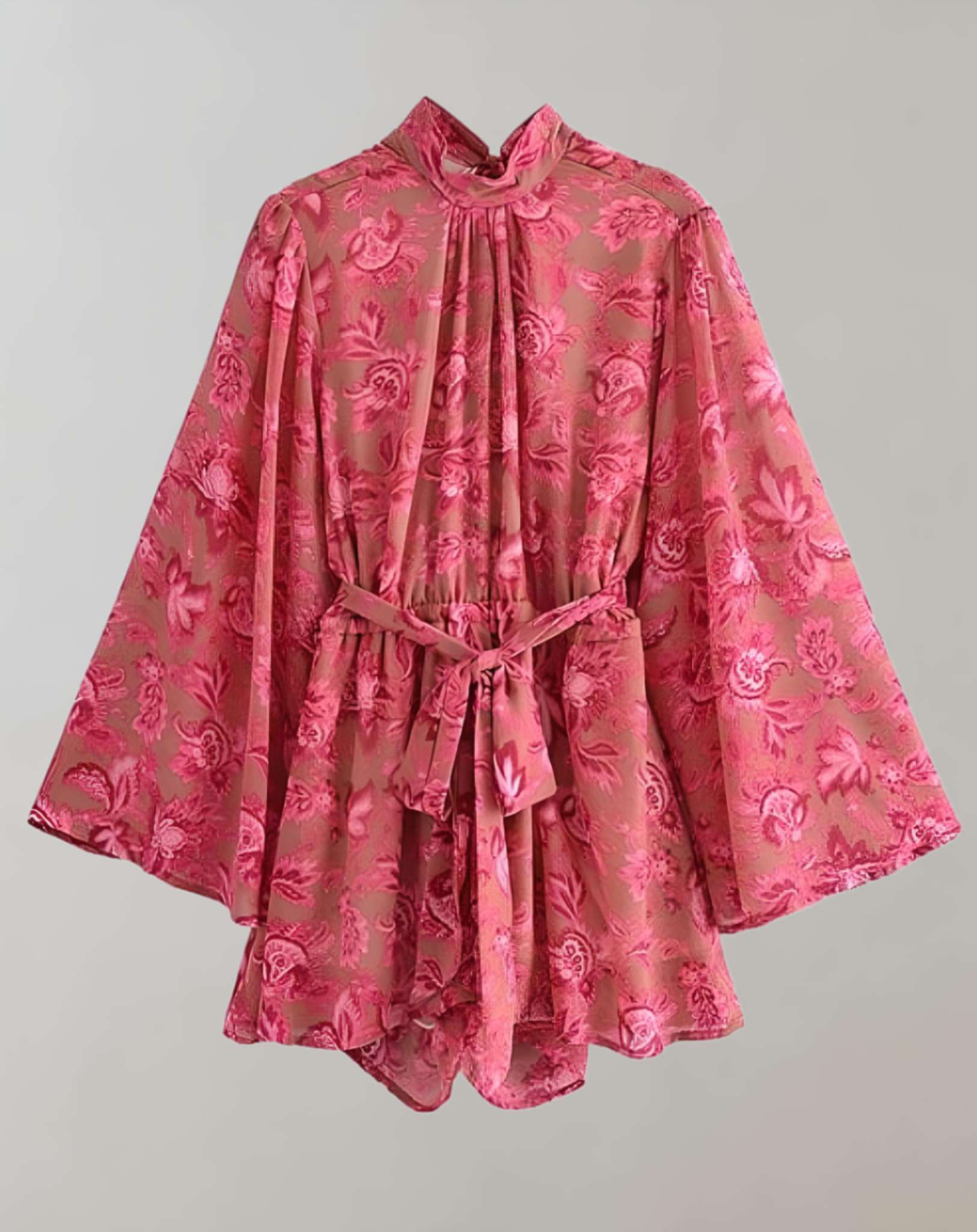 Sanna -  Rosa rückenfreies Stramplerkleid mit weiten langen Ärmeln Kleid