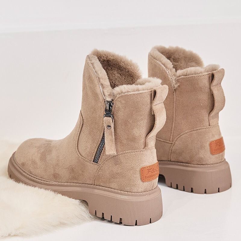 Damen Winter Stiefeletten mit Warmfutter – Bequeme rutschfeste Boots aus Wildleder in Beige