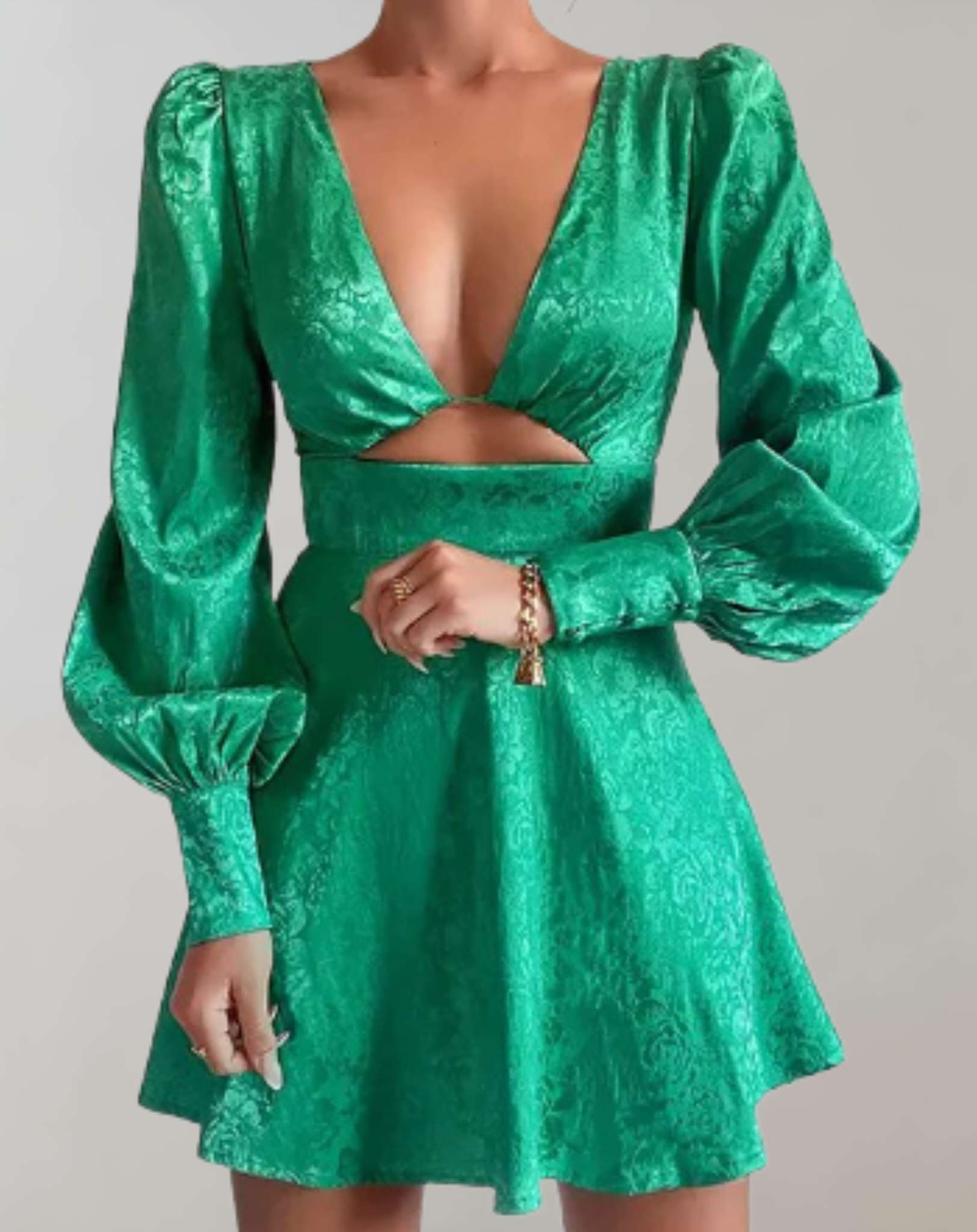 Shamcy -  Minikleid mit tiefem V Ausschnitt und langen Puffärmeln Kleid
