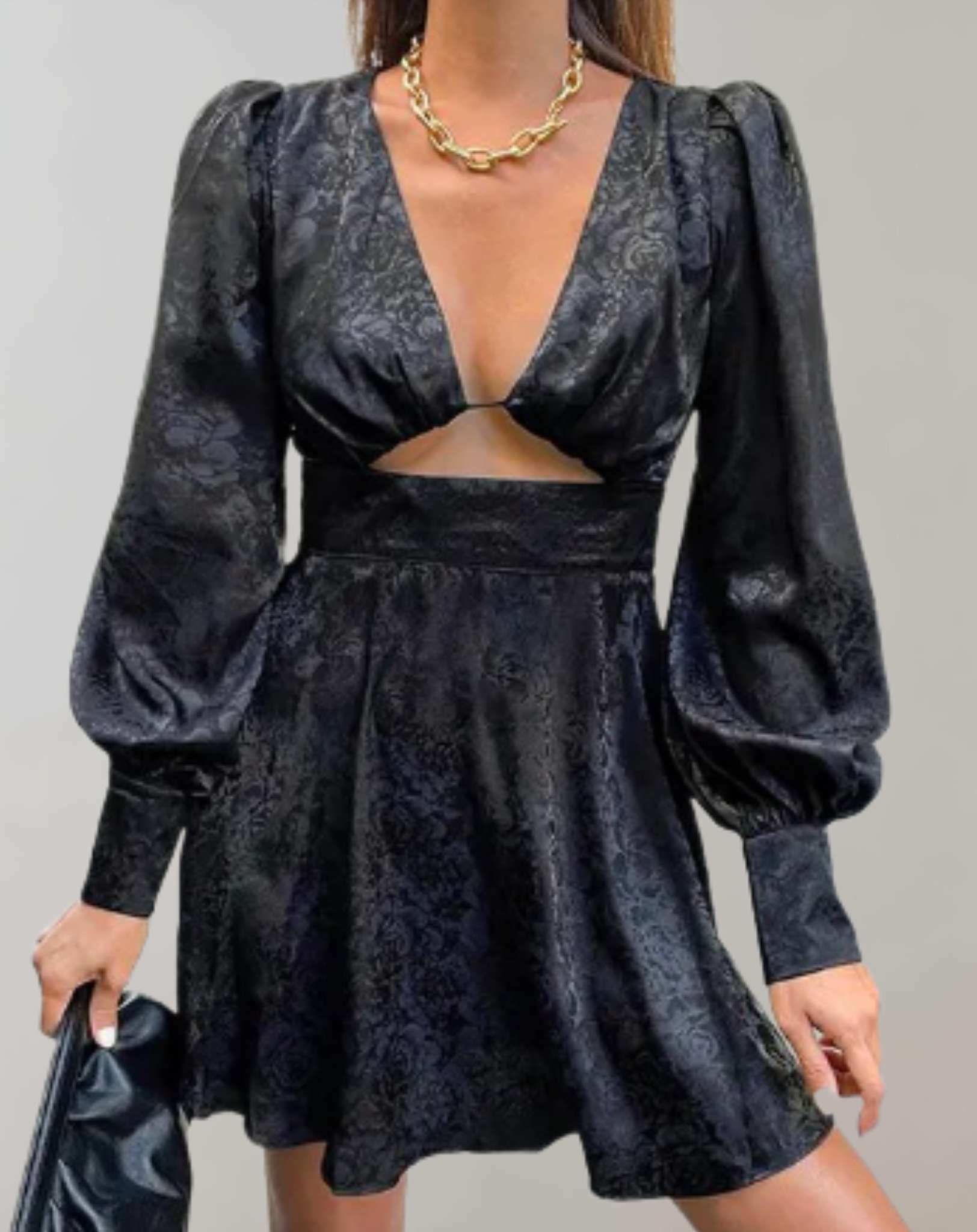 Shamcy -  Minikleid mit tiefem V Ausschnitt und langen Puffärmeln Kleid