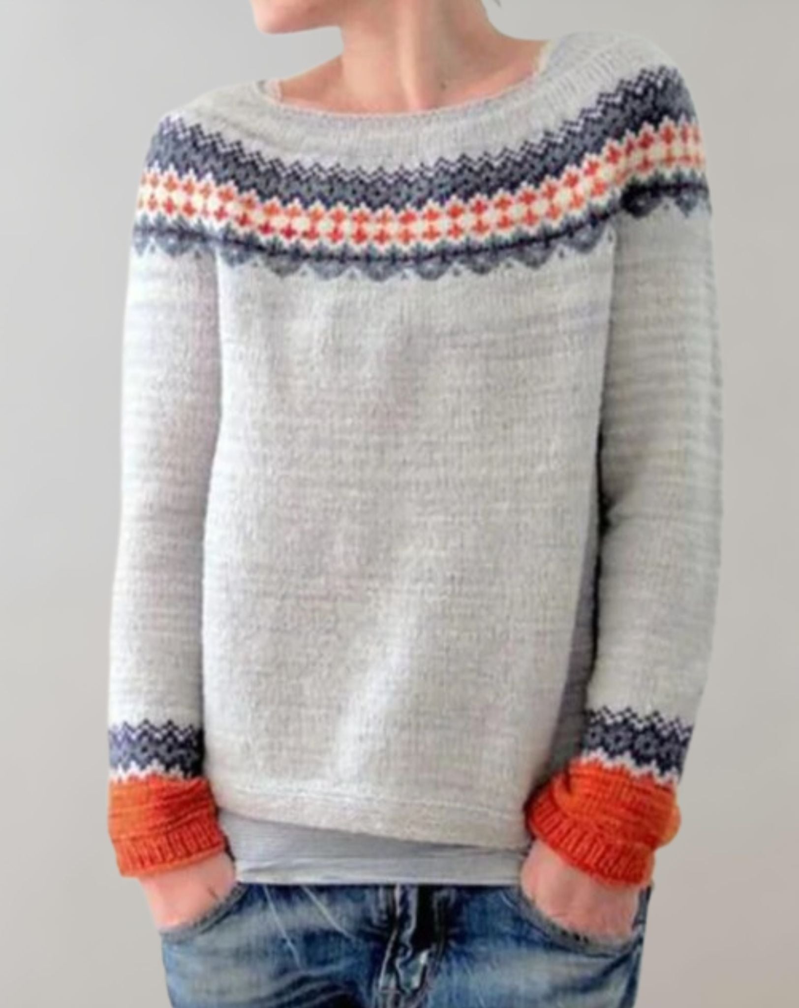 Shaw - Übergroßer Pullover mit zufälligem Musterdruck für Damen Sweater