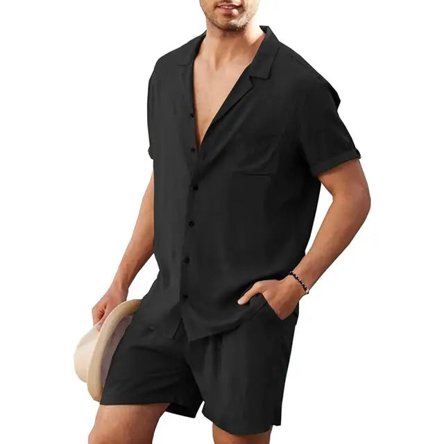 Herren Sommer-Set: Leichtes Hemd mit Shorts, Lässiger Zweiteiler für den Alltag