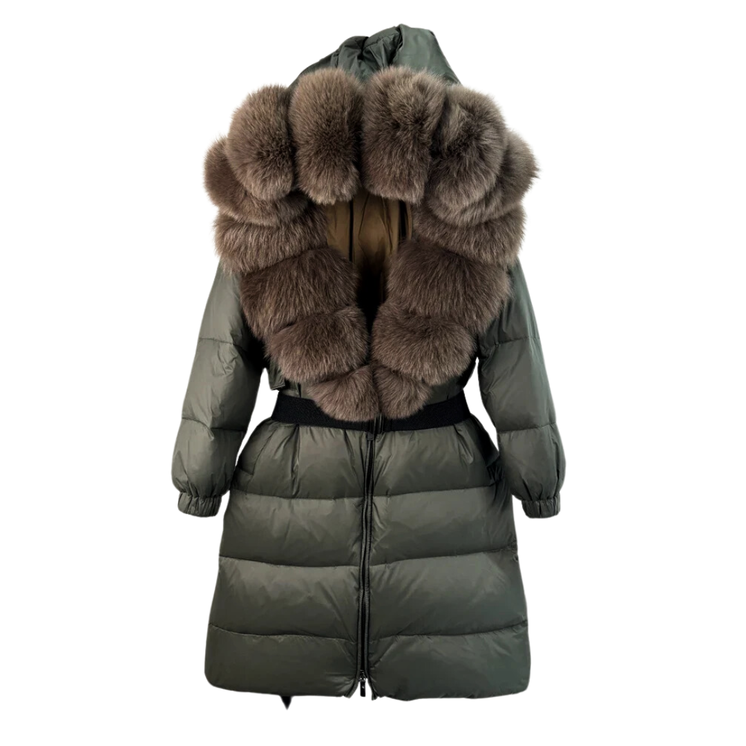 Allegra Luxurioser Daunen Winter Parka mit Echtfellkragen und Gurtel