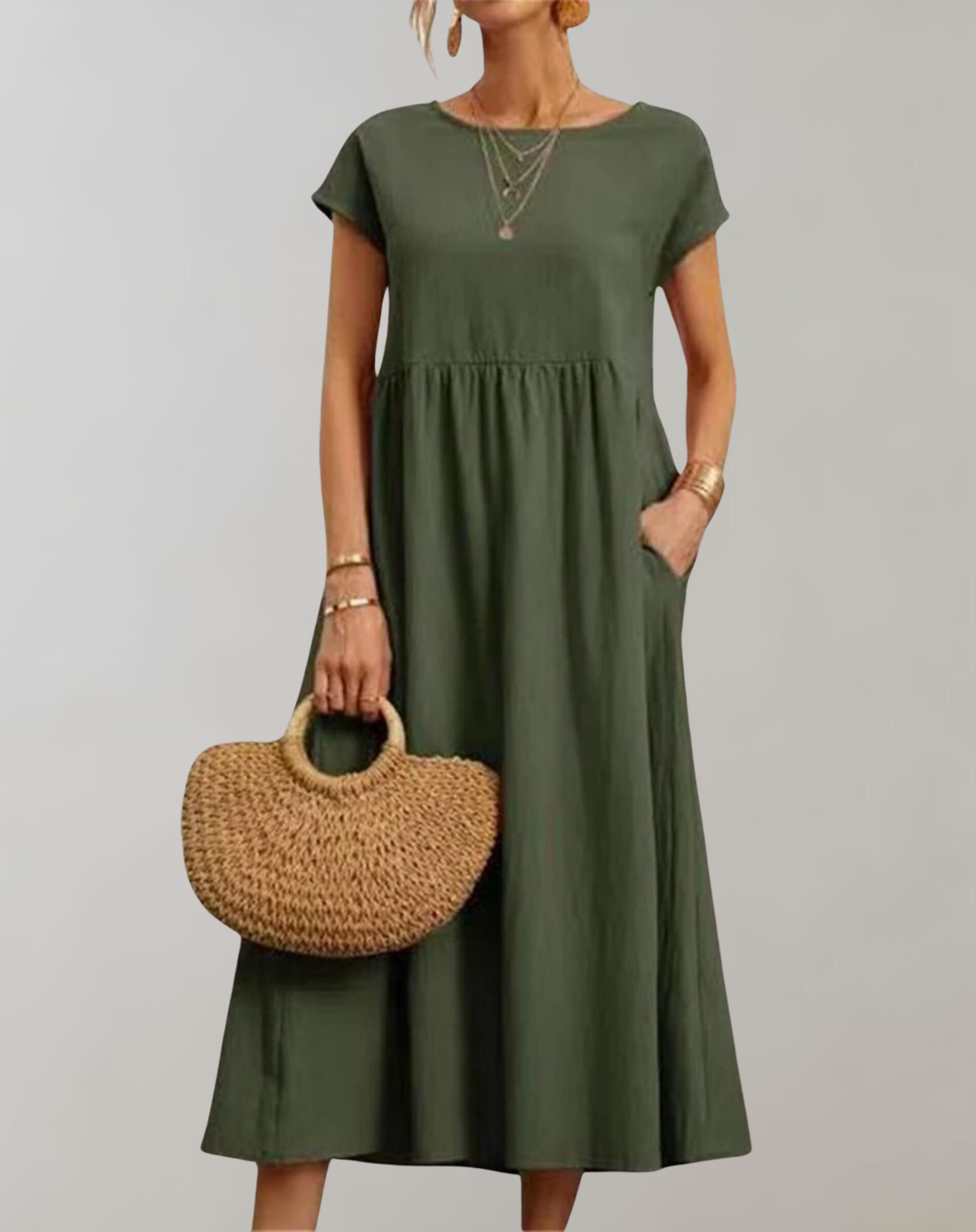 Carina - Vintage Solides Midikleid