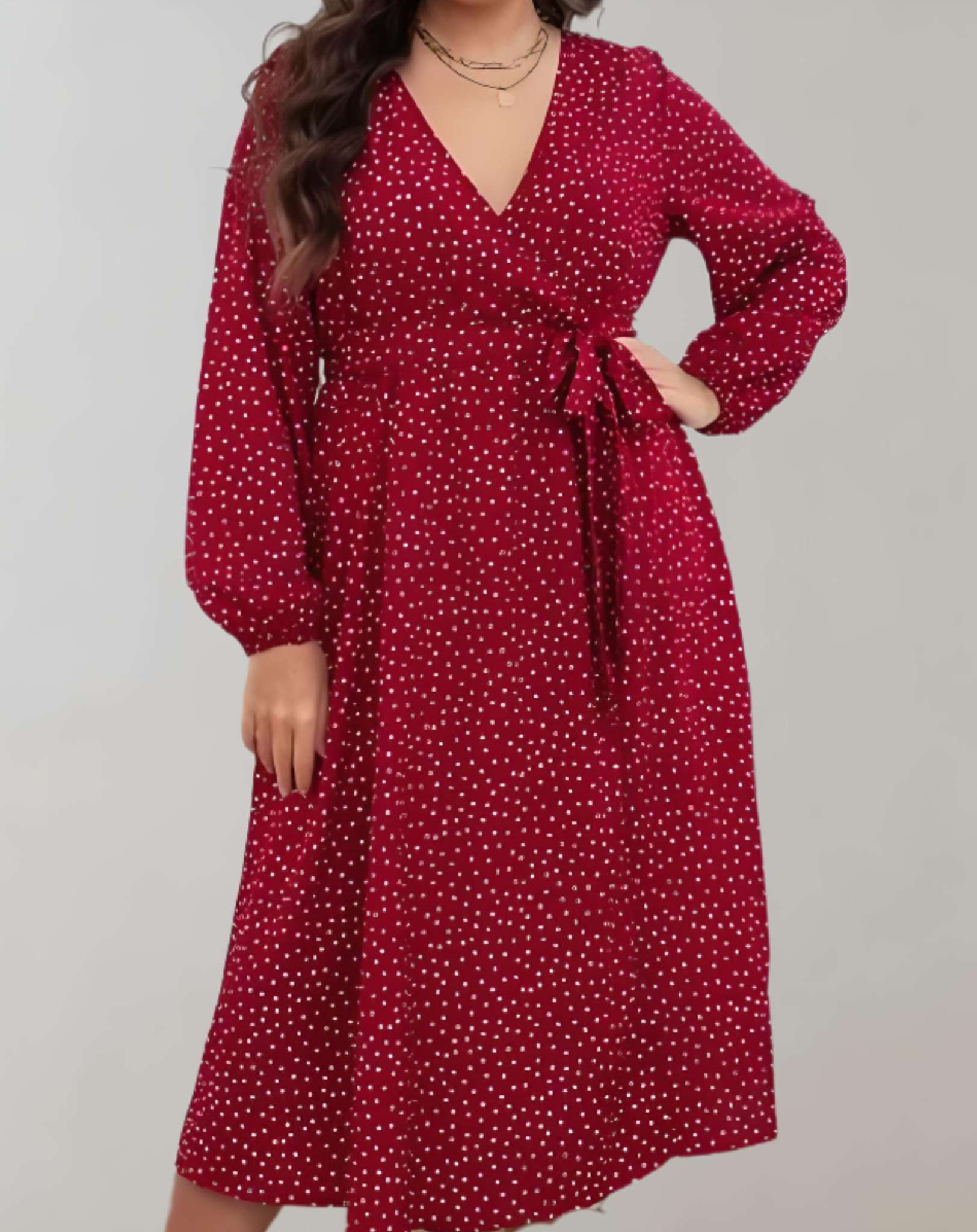 Vivian -  Rotes mittellanges Kleid mit tiefem V Ausschnitt und seitlichem Bindeband Kleid